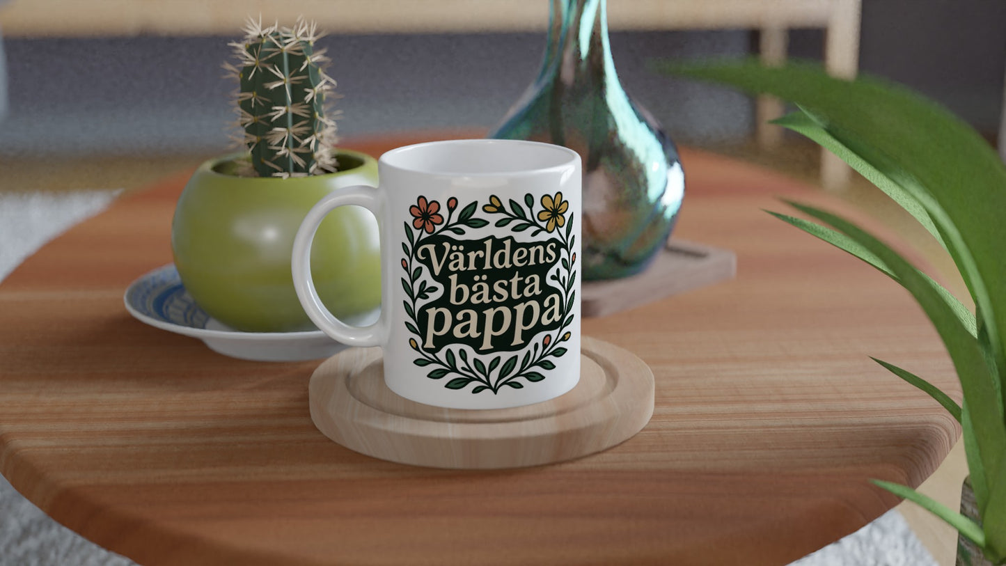 Mugg med blommor och text Världens bästa pappa. Perfekt gåva för pappa, visar din kärlek.