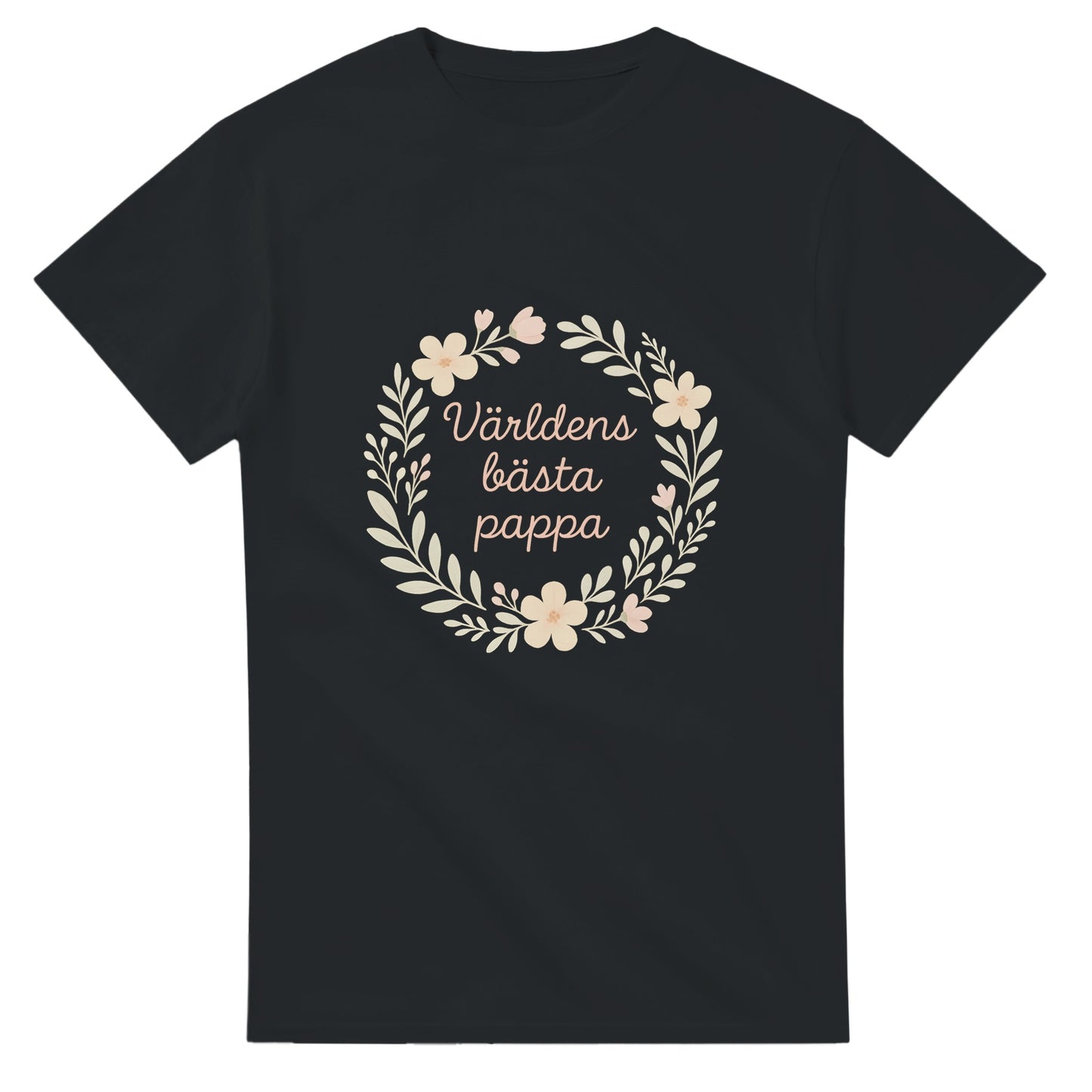 T-shirt med blommigt mönster och texten 'Världens bästa pappa' i luftig design. Skapa glädje med Pappas Blomsterskatt.