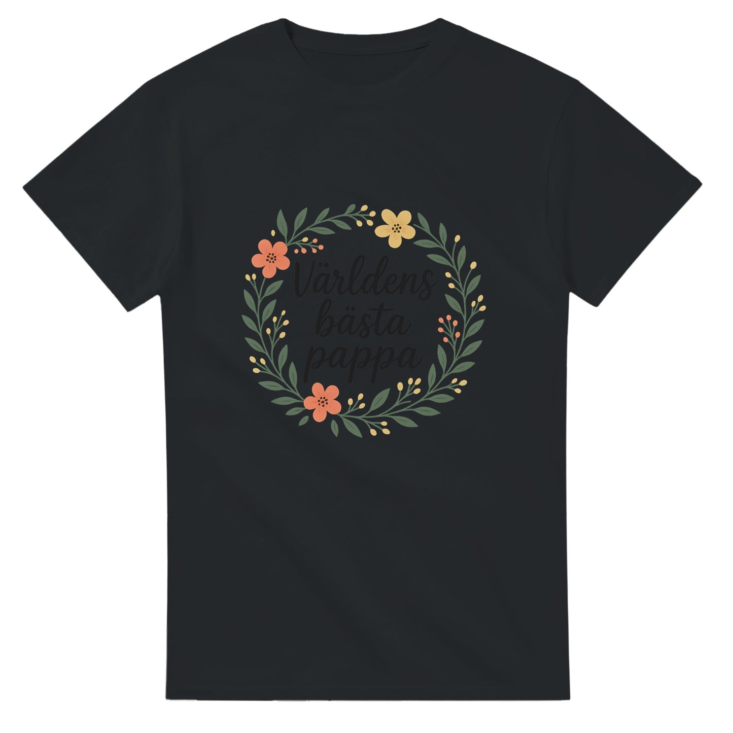 Blomkrans T-shirt för bästa pappan - stilren med handskriven text för en elegant look