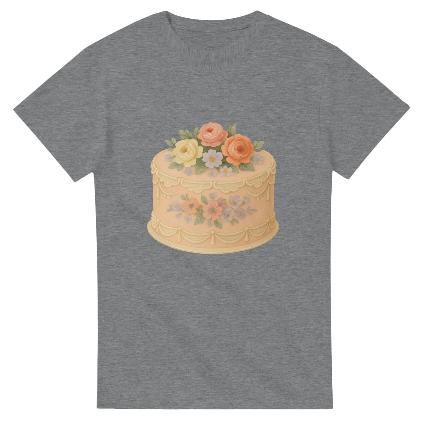 T-shirt med blommig sekelskiftesstil, handmålade blommor och nostalgisk charm.