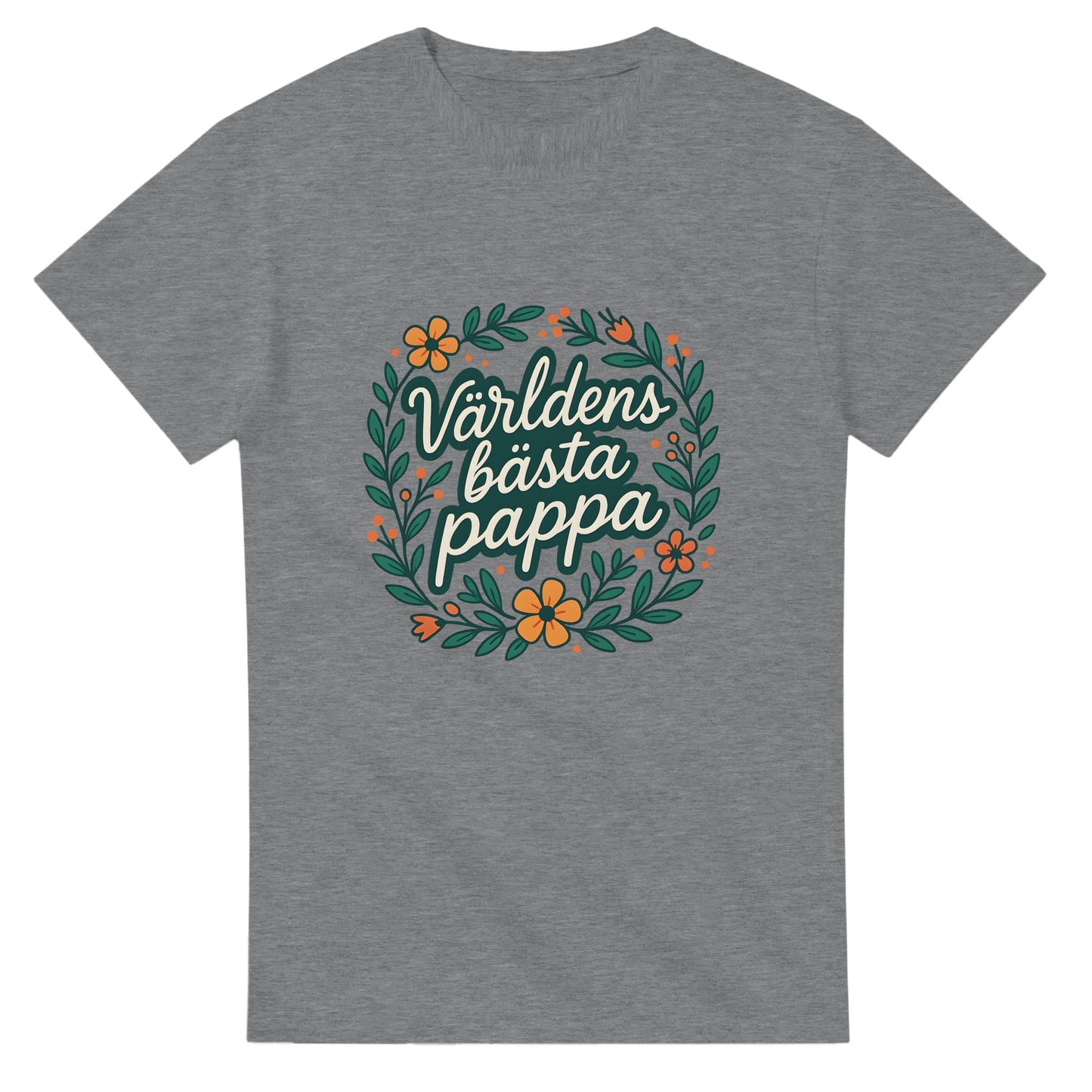 Stilig T-shirt för pappor med blomkrans och texten 'Världens bästa pappa' - perfekt present!