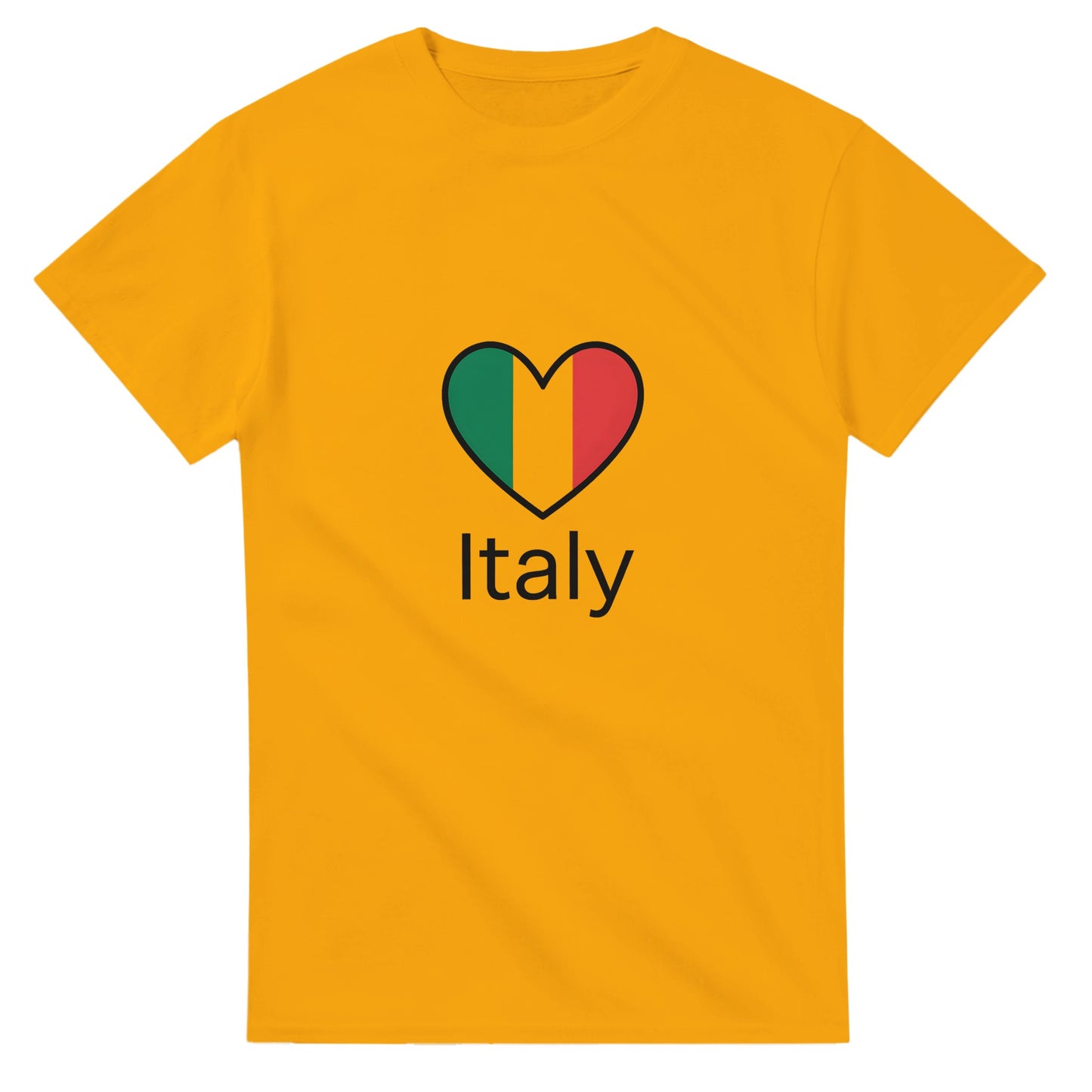T-shirt med minimalistiskt italienskt hjärta i flaggans färger och ordet 'Italy' i modern stil. Enkel och älskvärd design.