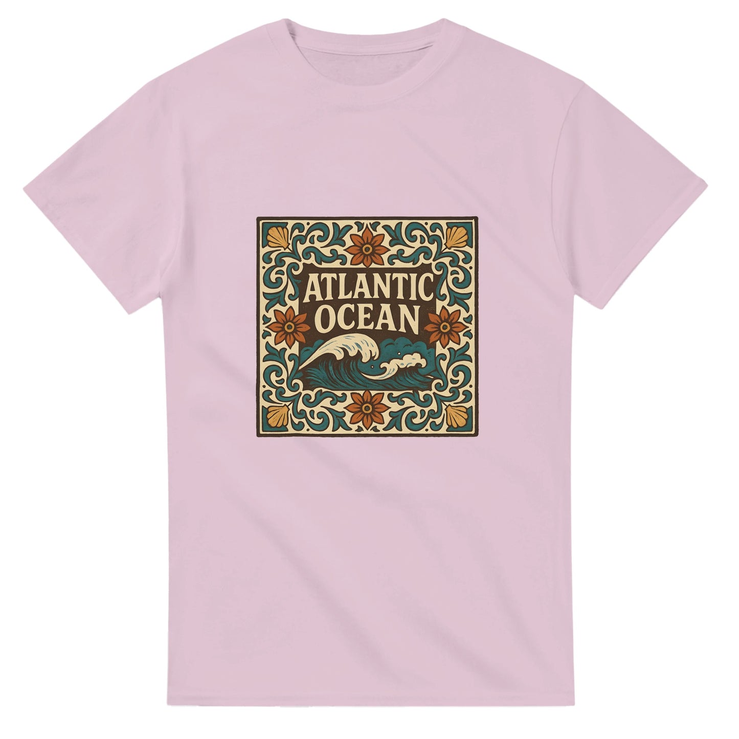 T-shirt med azulejomönster i vintagestil, inspirerad av Atlanten. Upplev Portugals skönhet och kultur.