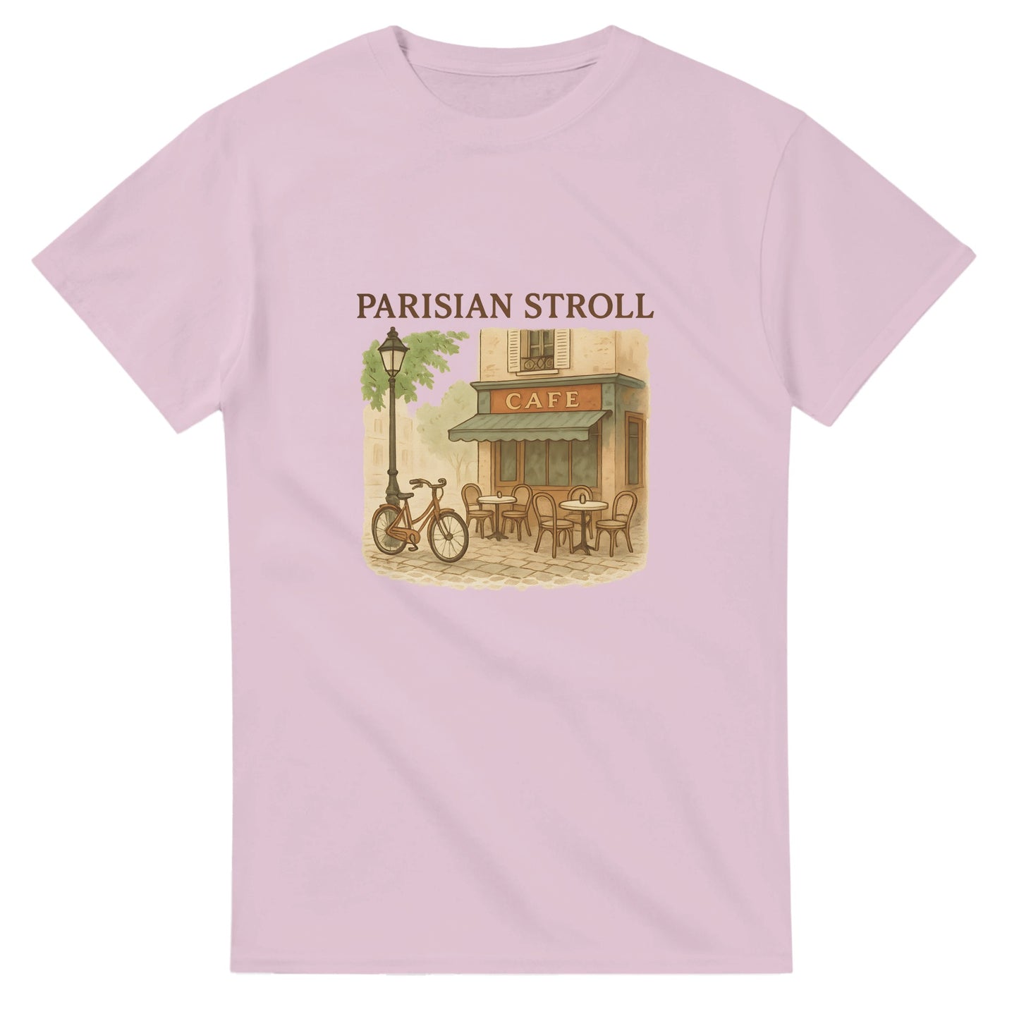 Fransk gata i retrostil på T-shirt för en nostalgisk promenad i Paris.