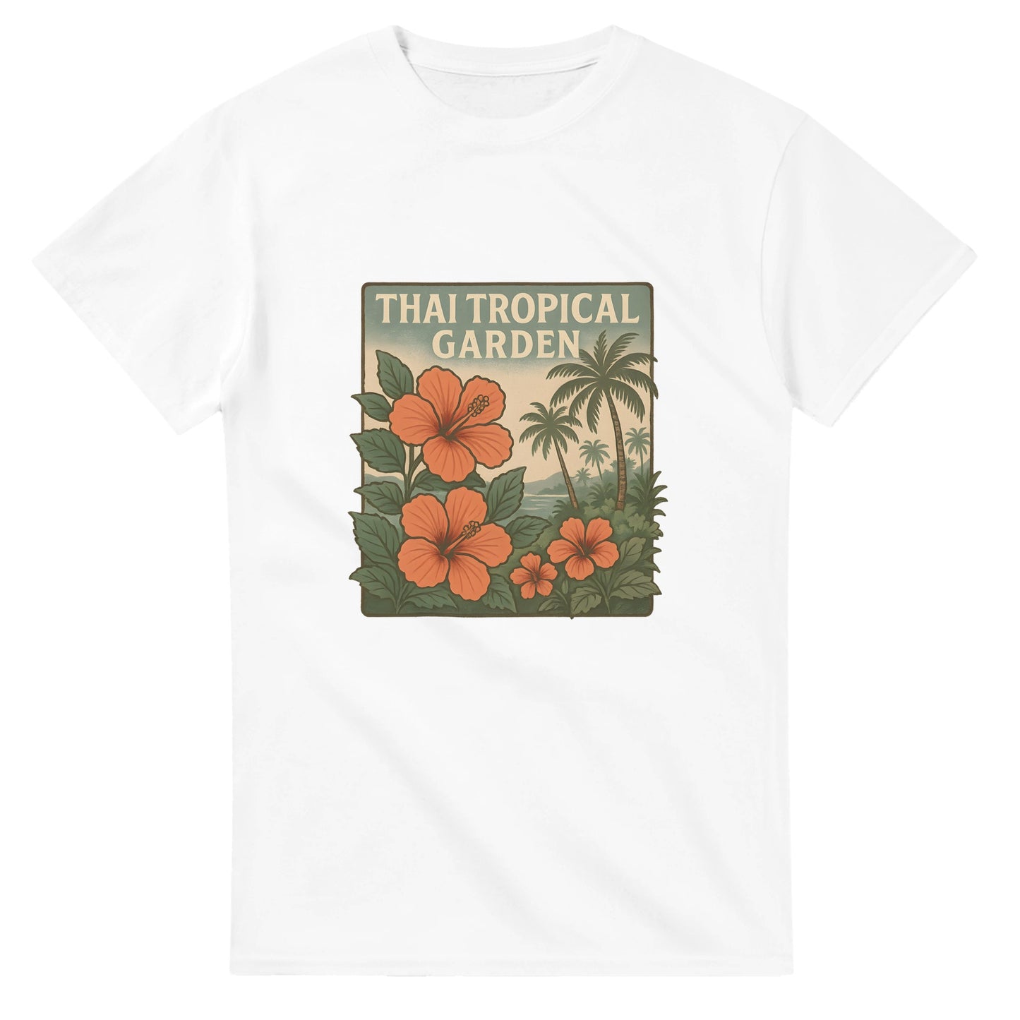T-shirt med tropiskt tema och vintagevibbar för en thailändsk atmosfär.
