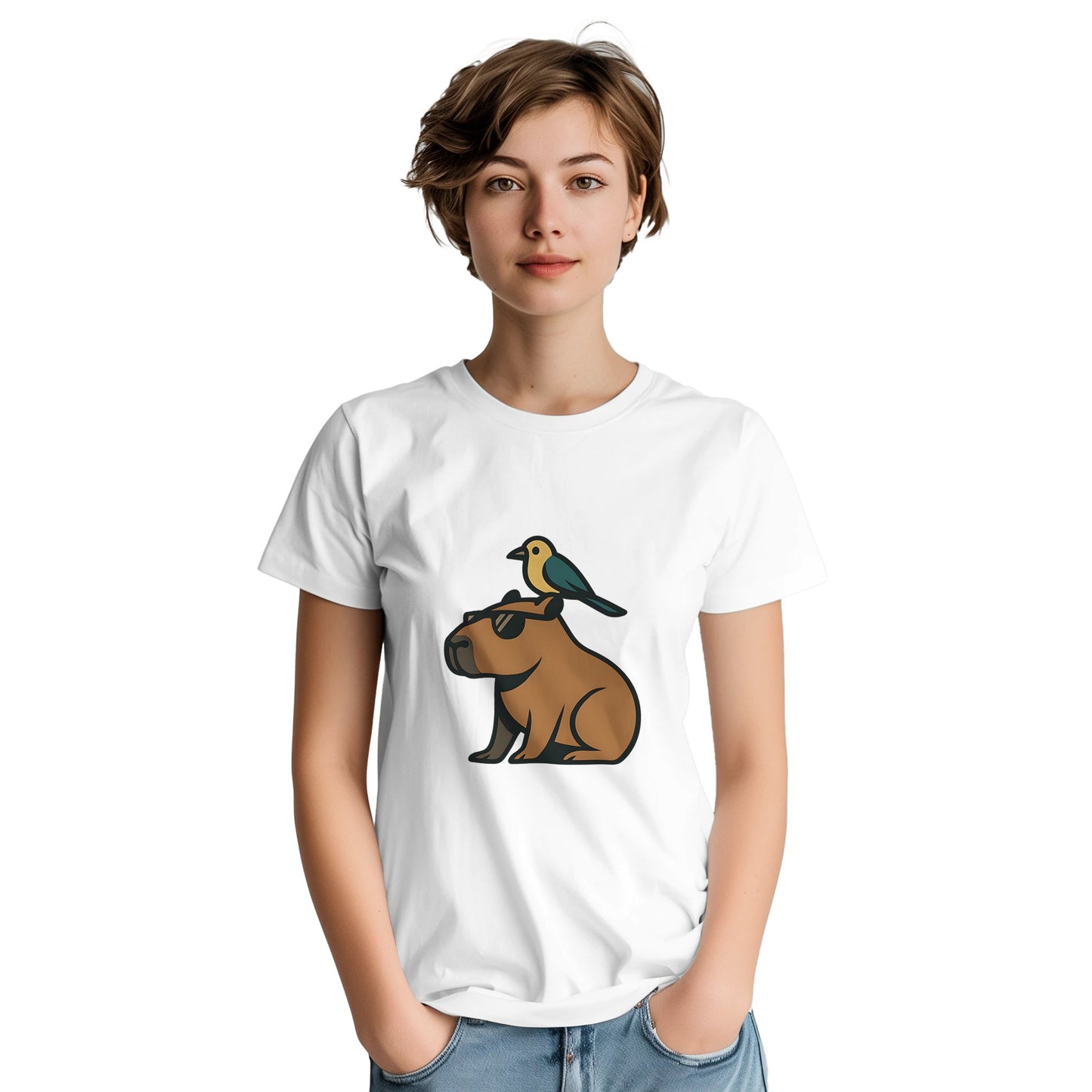 Capy & Bird Buddies - En cool capybara med sin fågelkompis på huvudet, symbolen för harmoni och vänskap. Sprid chill och good vibes!