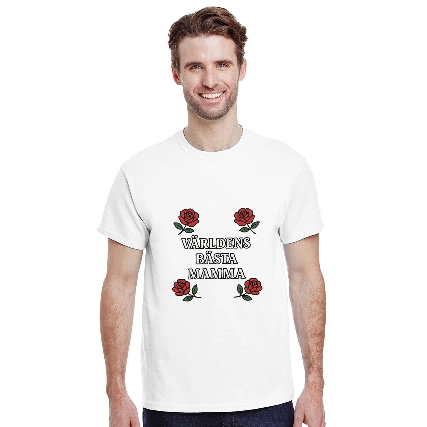 Mamma T-shirt med kärleksfull design av rosor och texten 'Världens bästa mamma'. Elegant och bärbar stil.