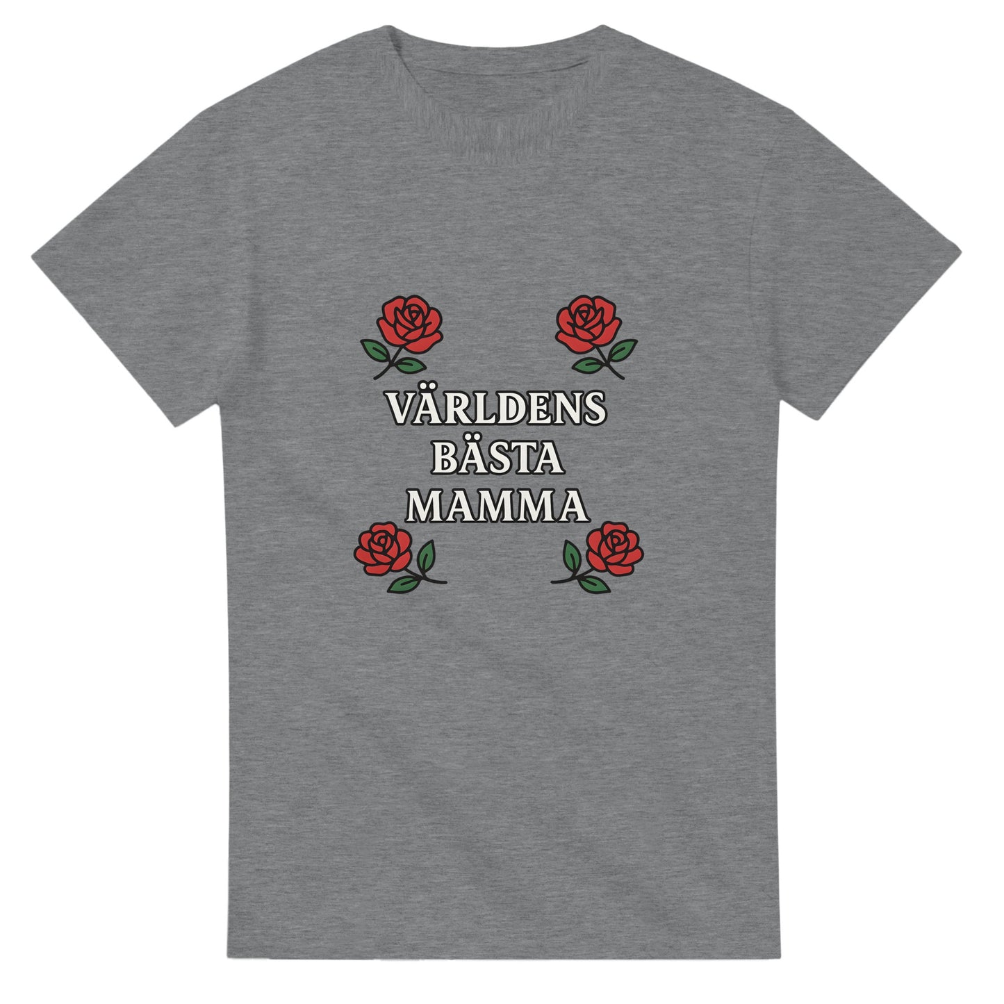 Mamma T-shirt med kärleksfull design av rosor och texten 'Världens bästa mamma'. Elegant och bärbar stil.