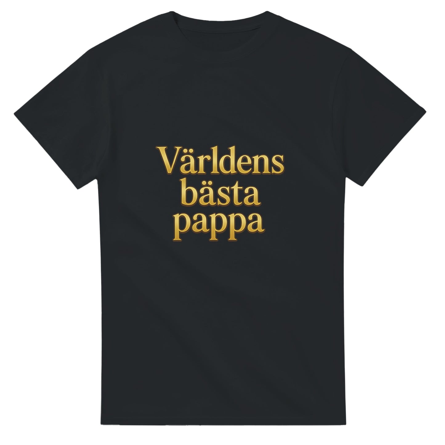 T-shirt med guldfärgad text 'Världens bästa pappa' i lyxig serif-font för en pampig känsla.