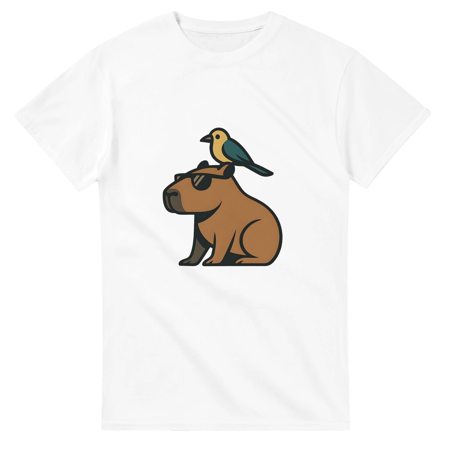 Capy & Bird Buddies - En cool capybara med sin fågelkompis på huvudet, symbolen för harmoni och vänskap. Sprid chill och good vibes!