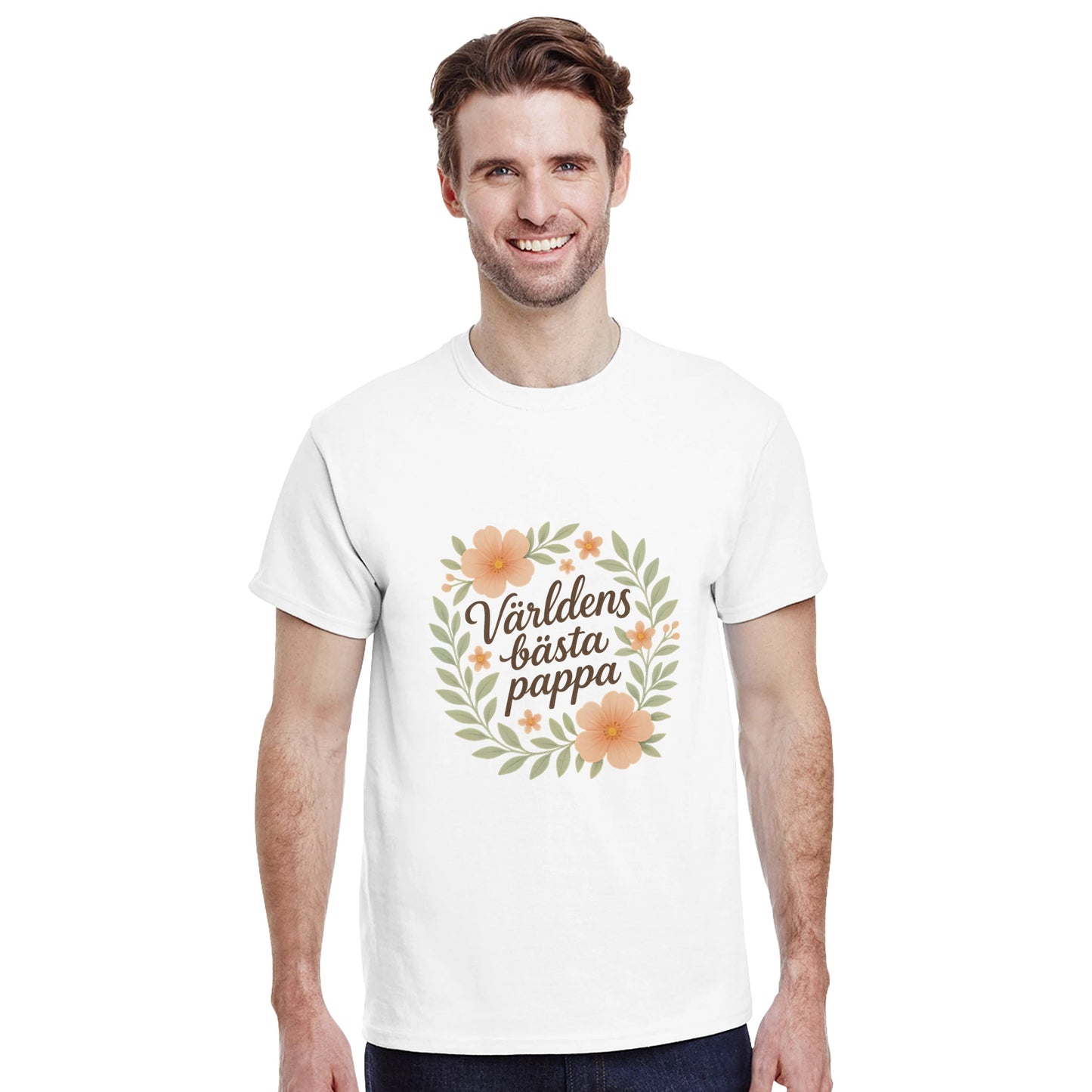 Blommig T-shirt med texten 'Världens bästa pappa' för en elegant och mjuk look.