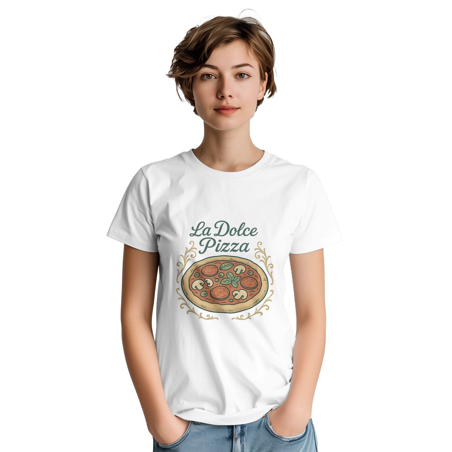 Retroinspirerad t-shirt med pizzaillustration och italiensk text. En smakresa till Neapel!
