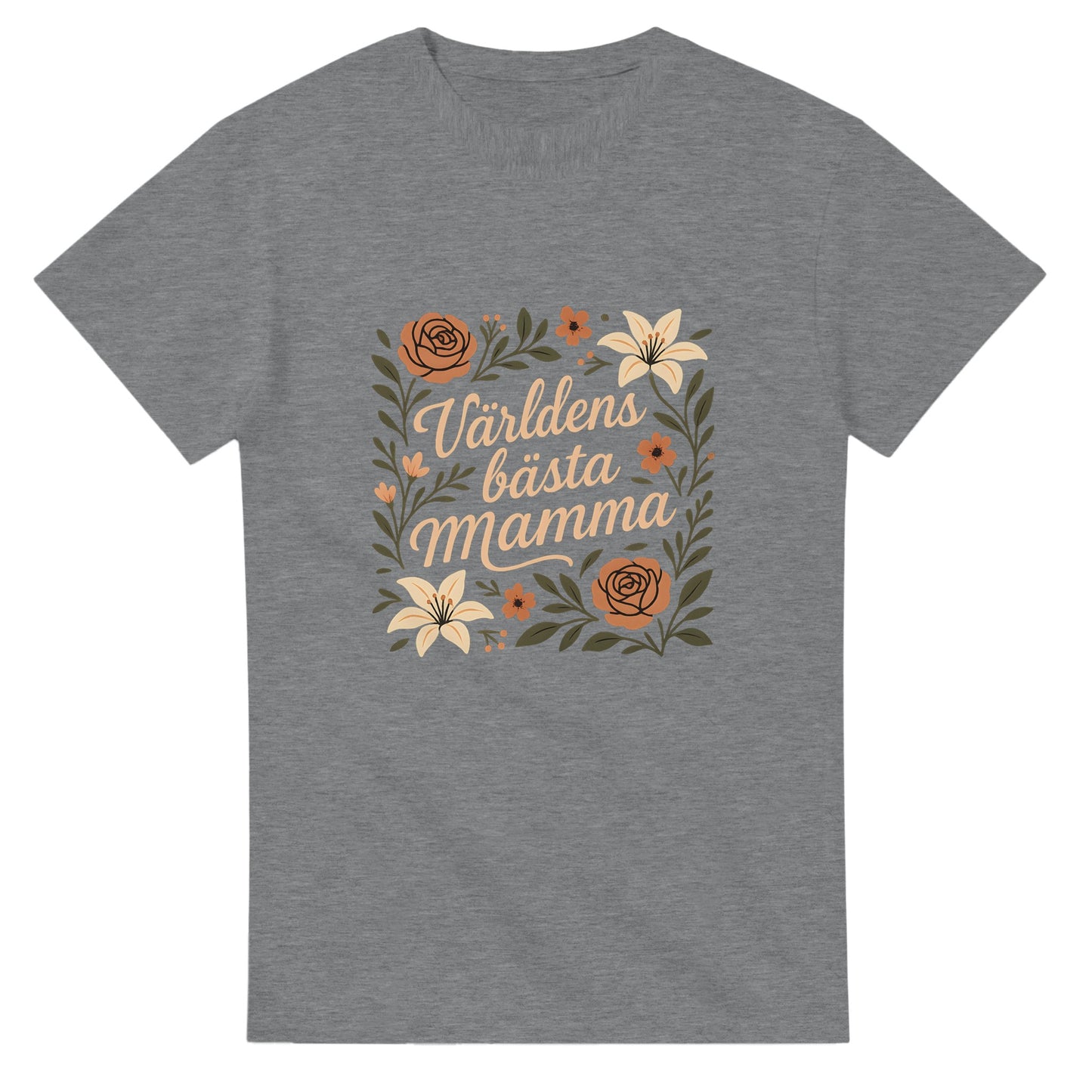 T-shirt med blommor och text, perfekt gåva till mamma.