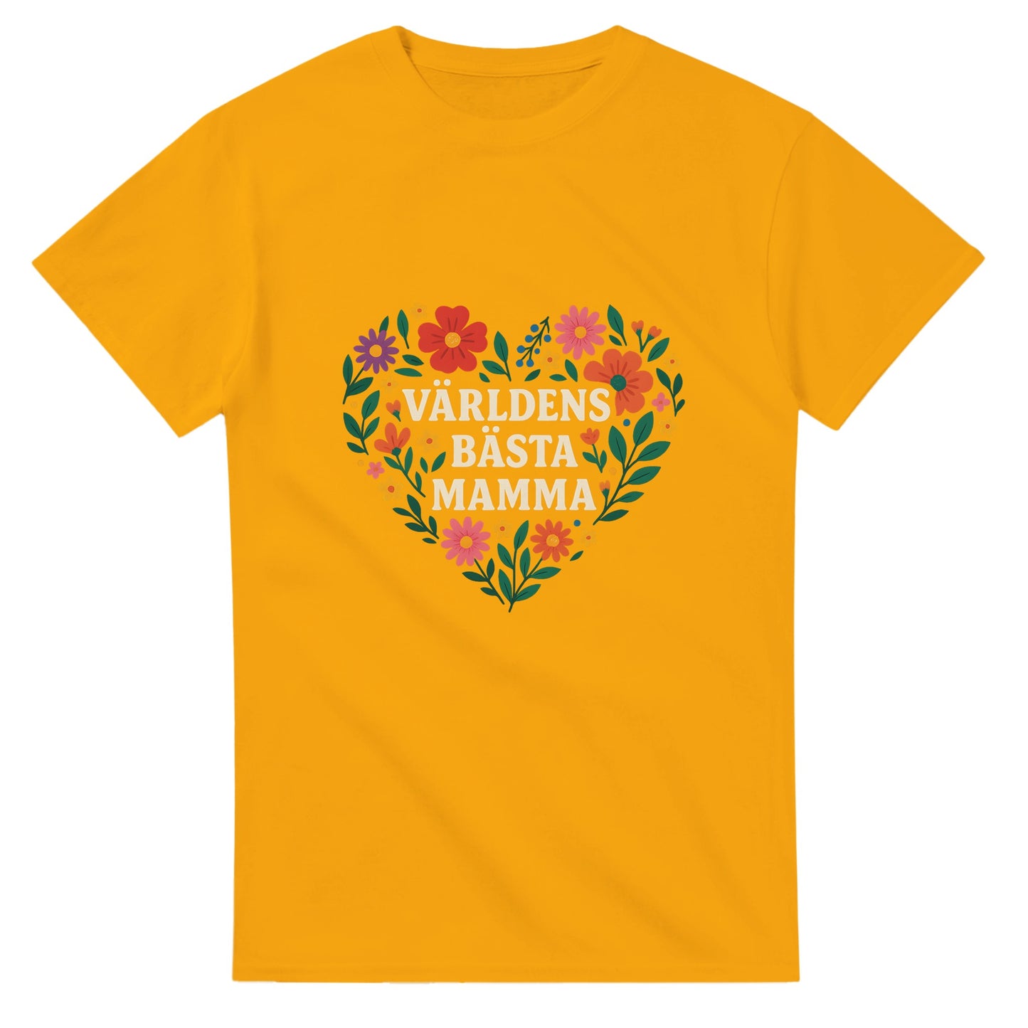 T-shirt med texten 'Världens bästa mamma' i ett hjärta av blommor. Perfekt gåva till mamma!