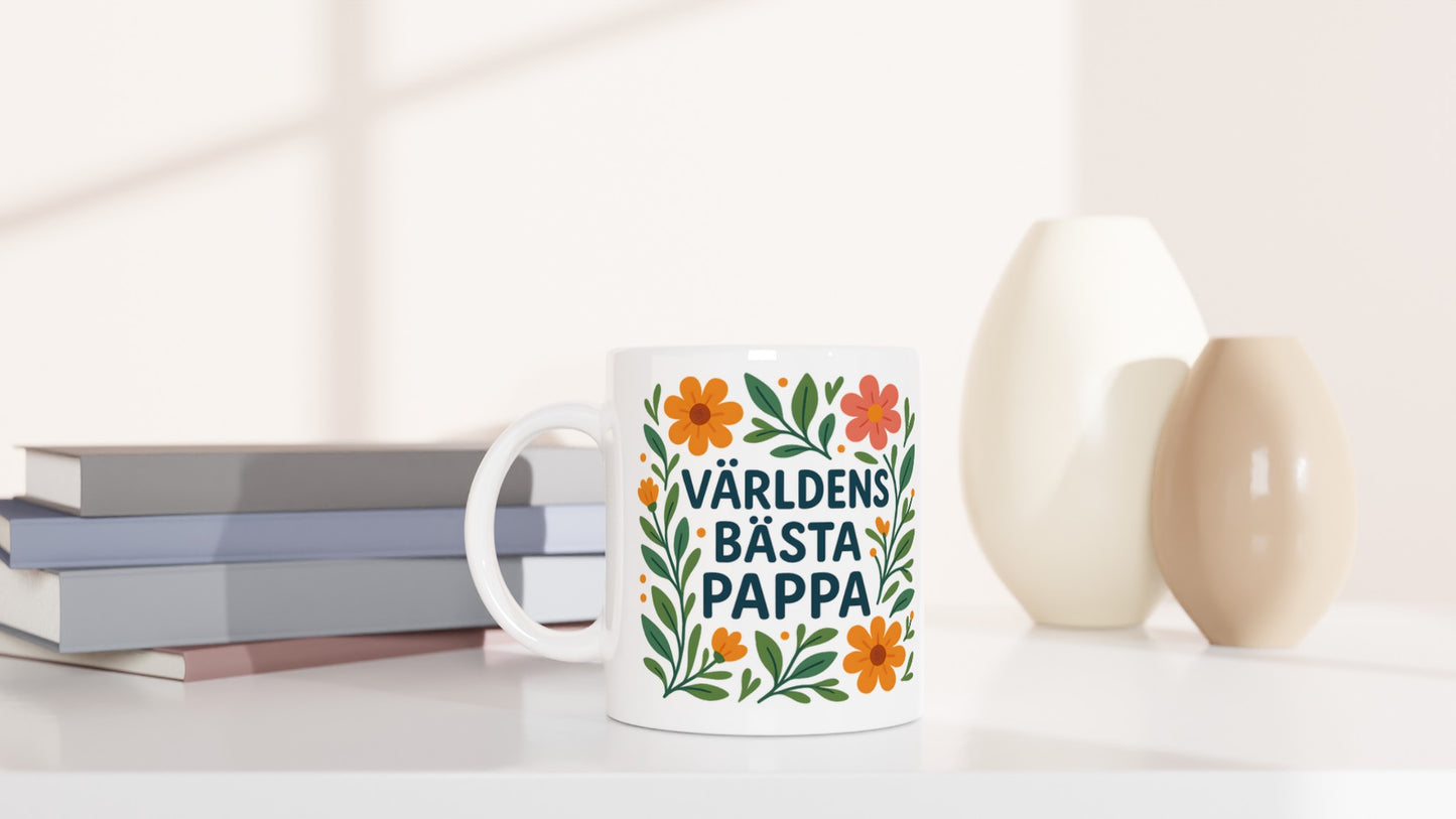 Elegant Pappa Mugg med mjuk känsla och blommiga element, perfekt present för världens bästa pappa.