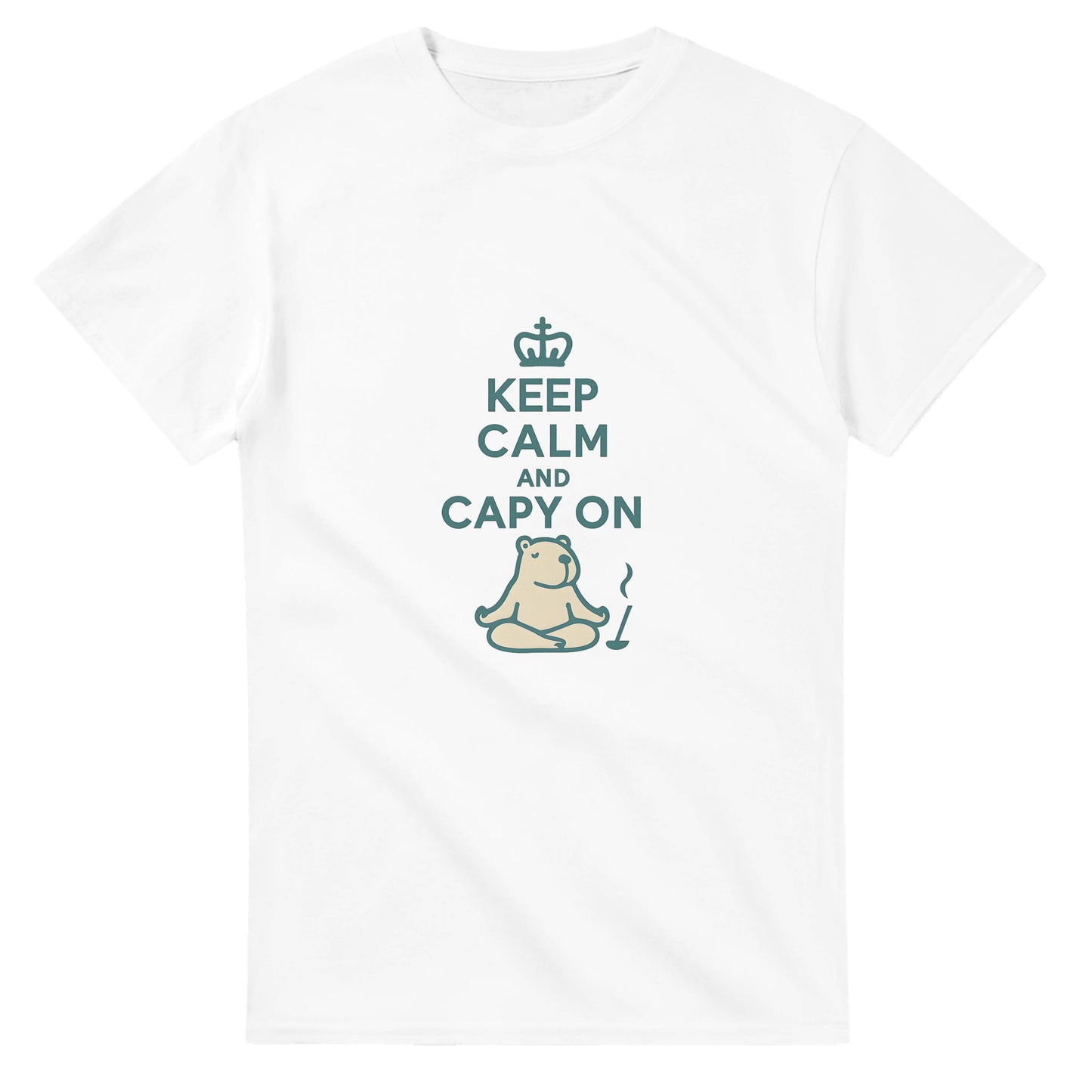 Mediterande capybara för inre frid. Humoristisk och söt, en favorit med 'Keep Calm' budskapet.