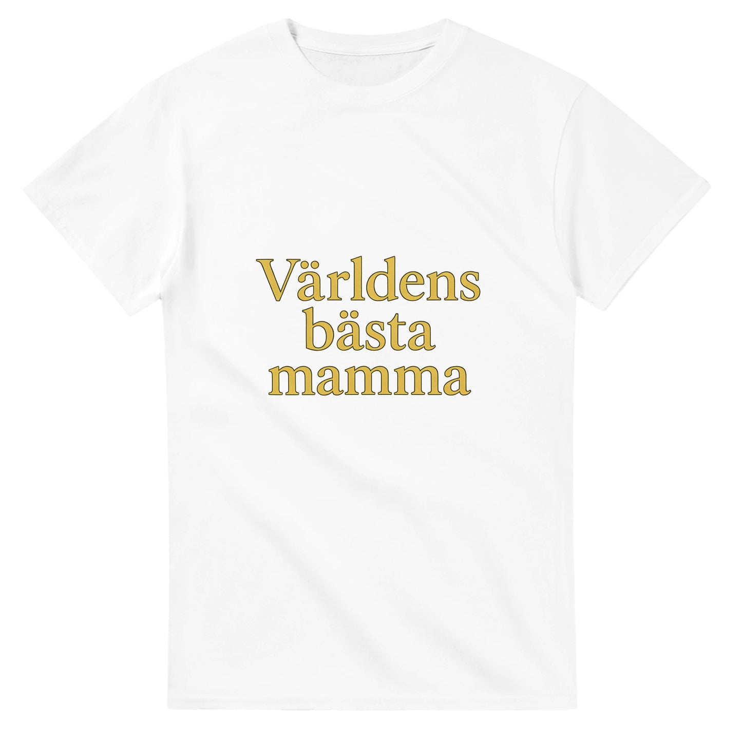 T-shirt med texten 'Världens bästa mamma' i guldtoner och serif-font. En hyllning till livets stjärna!