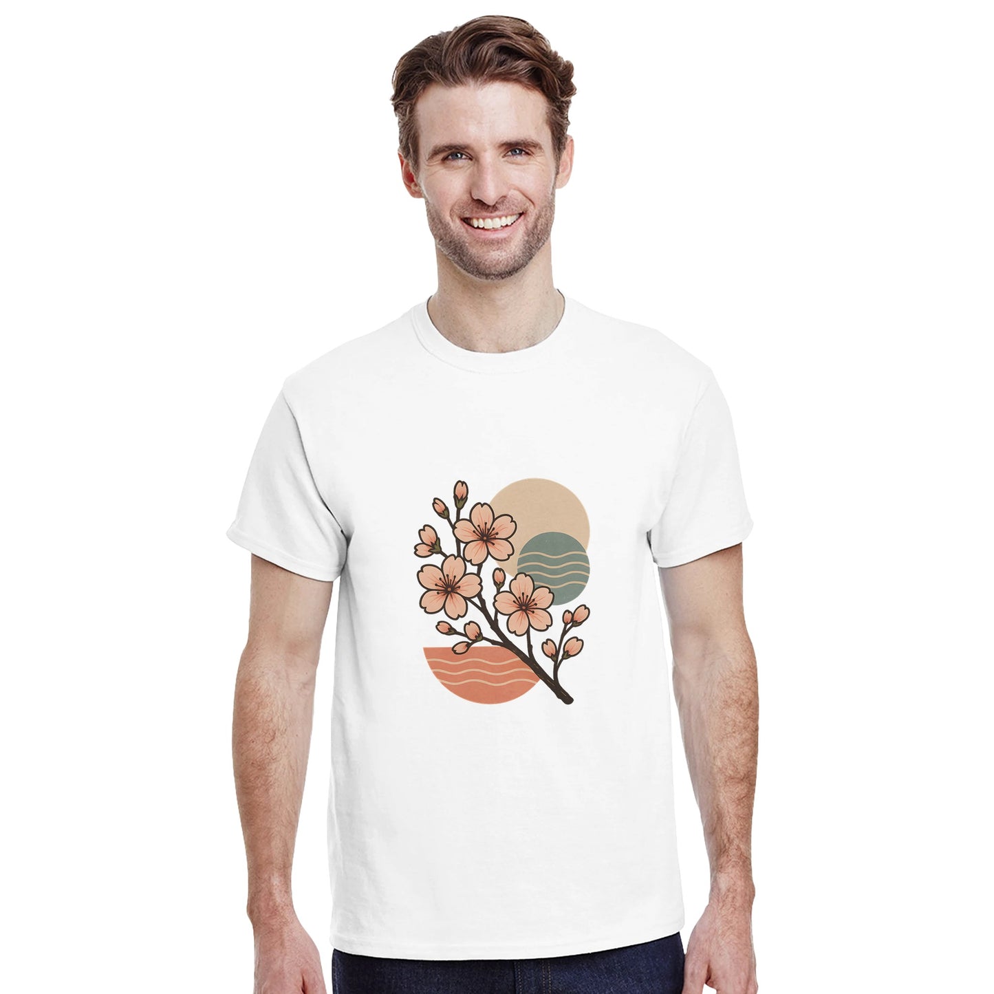 Zen-inspirerad T-shirt med körsbärsblommor i retro-stil för en harmonisk japansk känsla.