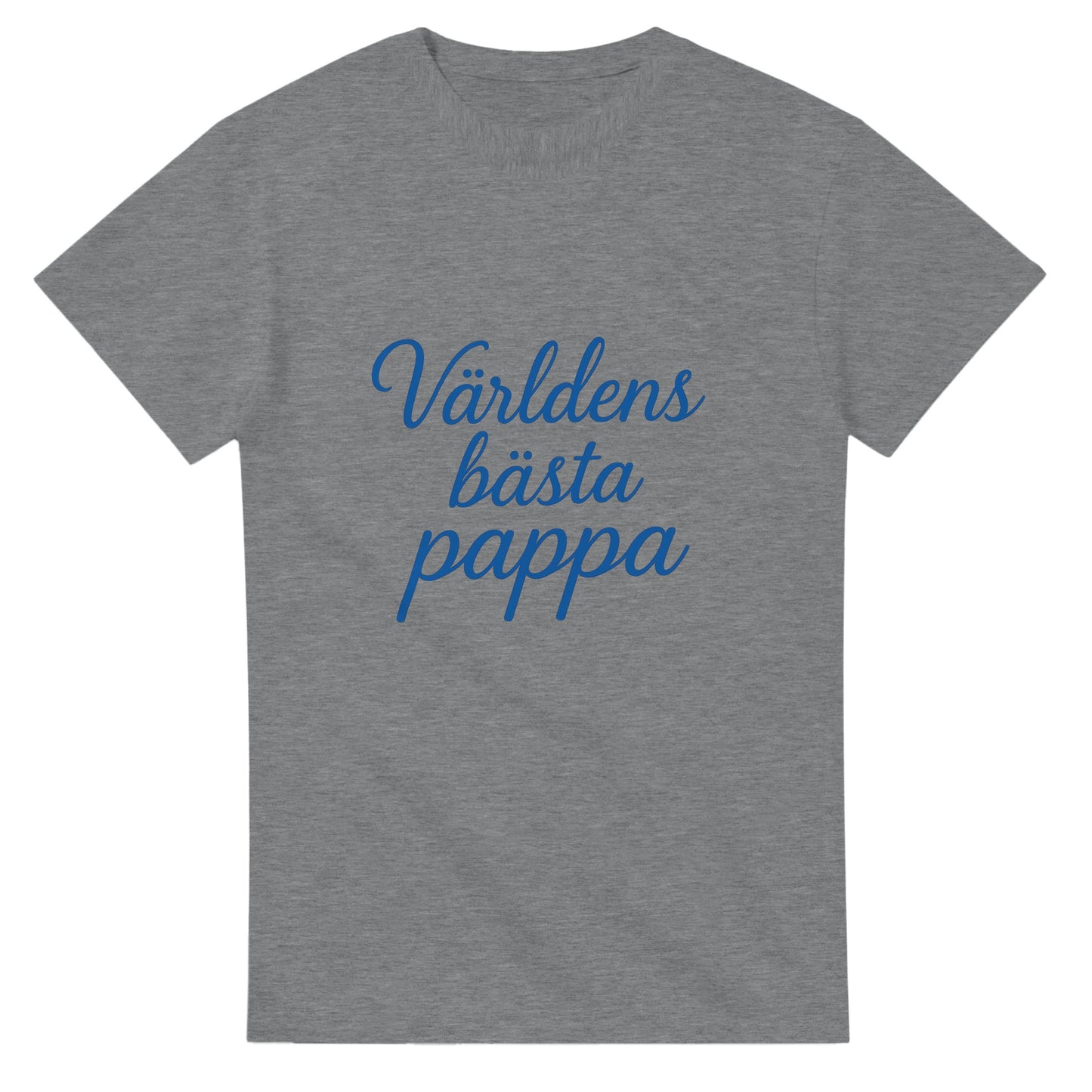 T-shirt med 'Världens bästa pappa' i elegant handskriven font och kunglig blå färg, perfekt för stilfulla pappor.