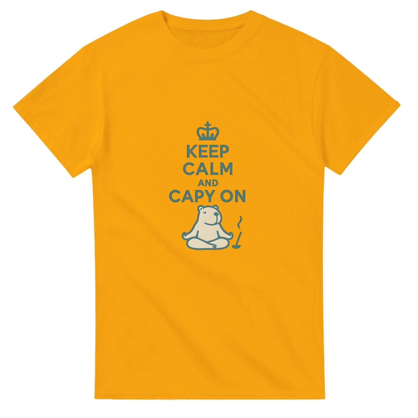 Mediterande capybara för inre frid. Humoristisk och söt, en favorit med 'Keep Calm' budskapet.