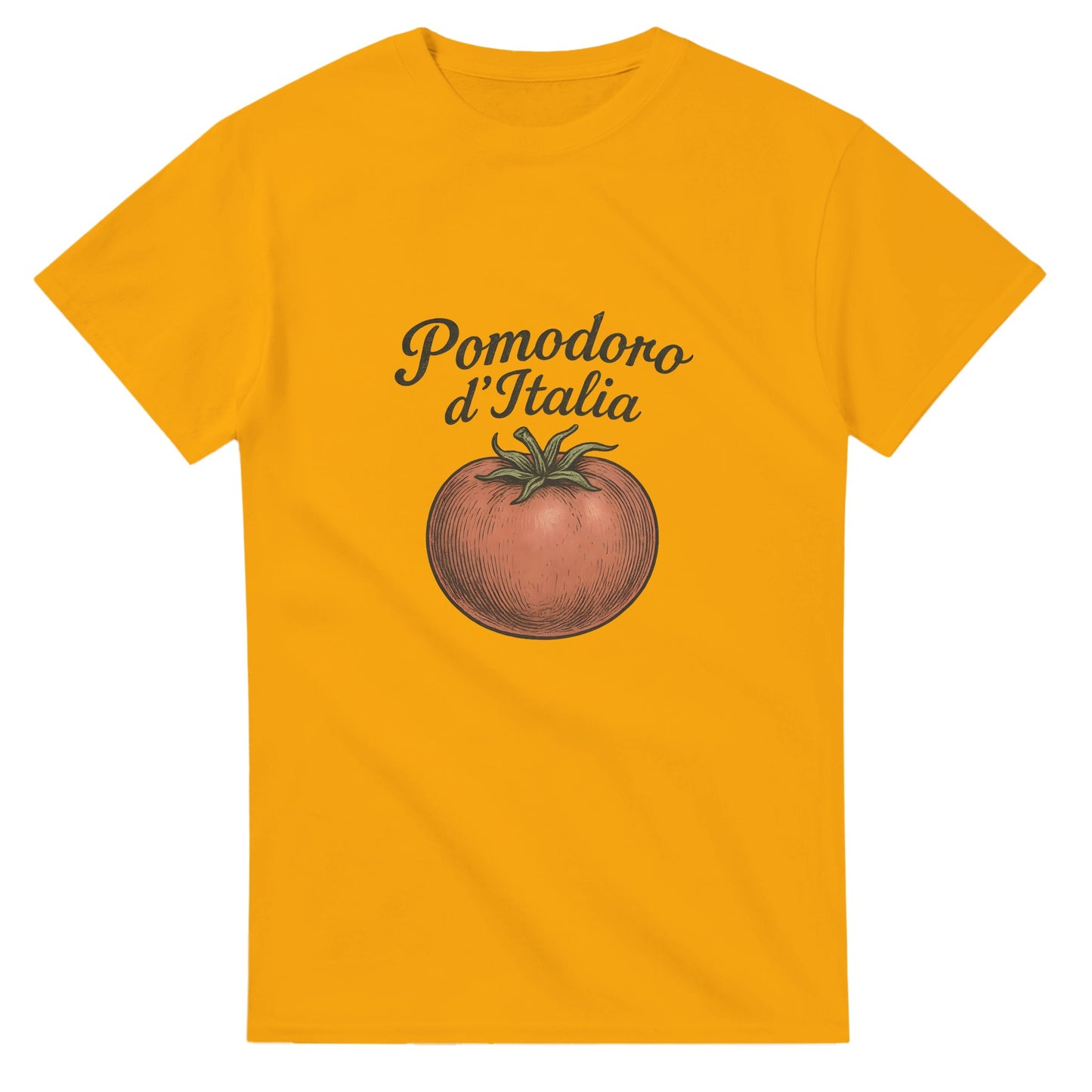 T-shirt med vintage tomatmotiv och texten 'Pomodoro d’Italia' i kurvig italiensk typografi.
