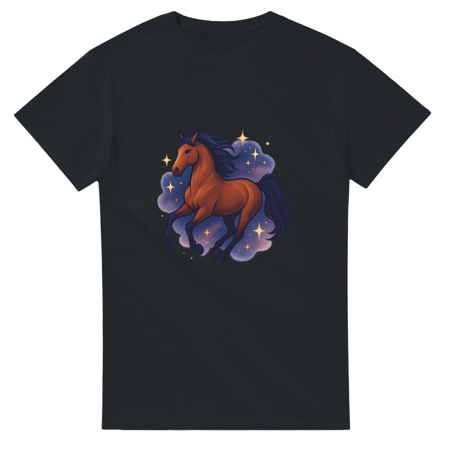 T-shirt med stjärngalopperande häst - en magisk mix av styrka och elegans.