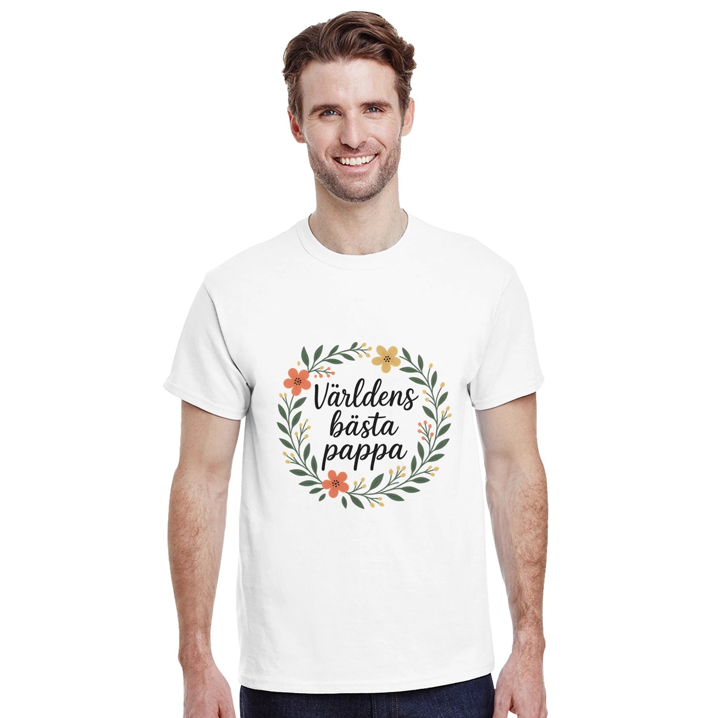Blomkrans T-shirt för bästa pappan - stilren med handskriven text för en elegant look