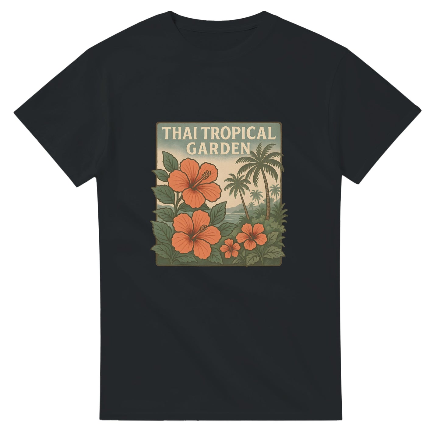 T-shirt med tropiskt tema och vintagevibbar för en thailändsk atmosfär.