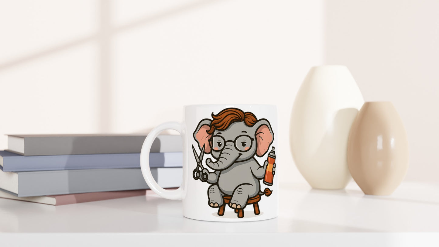 Elefant som frisör med sax och hårspray för elegant stil - Elefantens Elegans