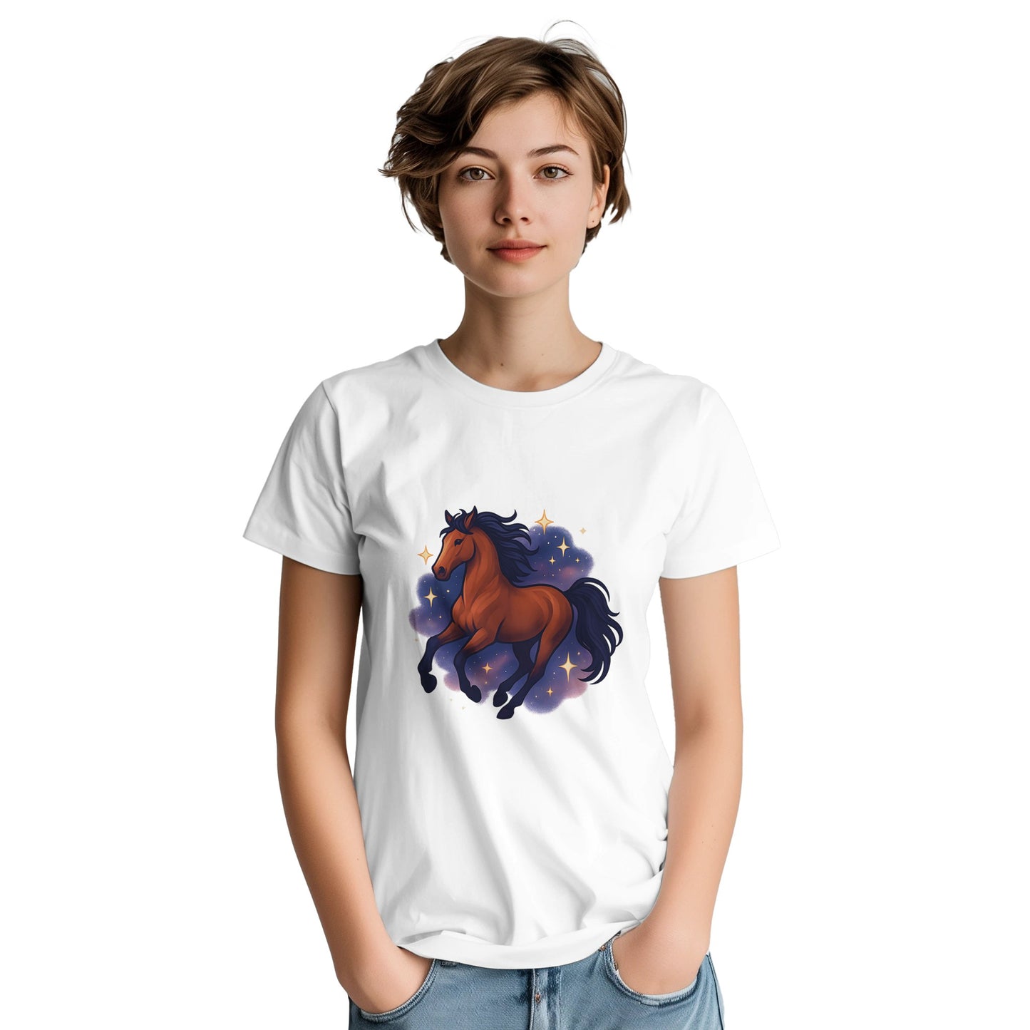 T-shirt med stjärngalopperande häst - en magisk mix av styrka och elegans.