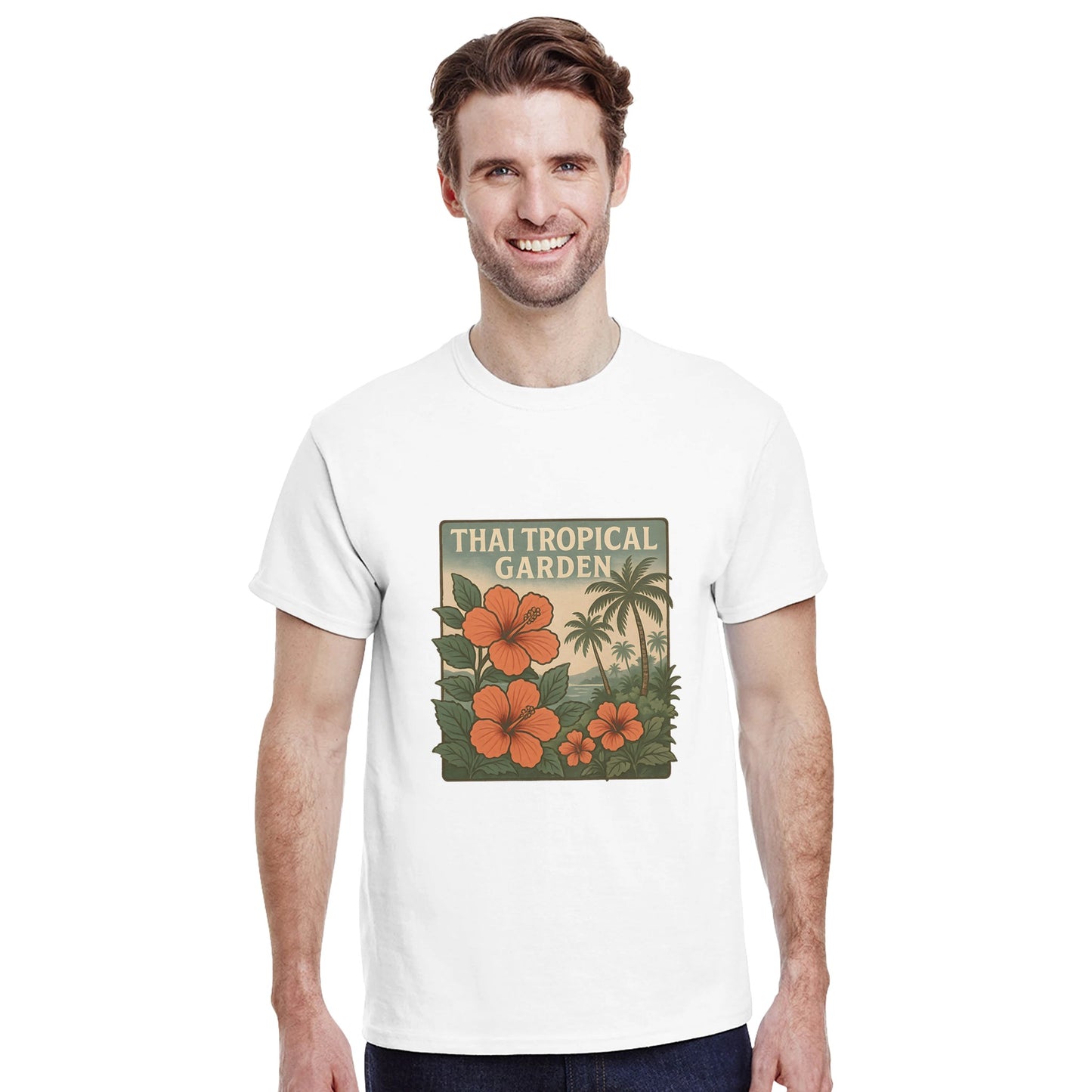 T-shirt med tropiskt tema och vintagevibbar för en thailändsk atmosfär.