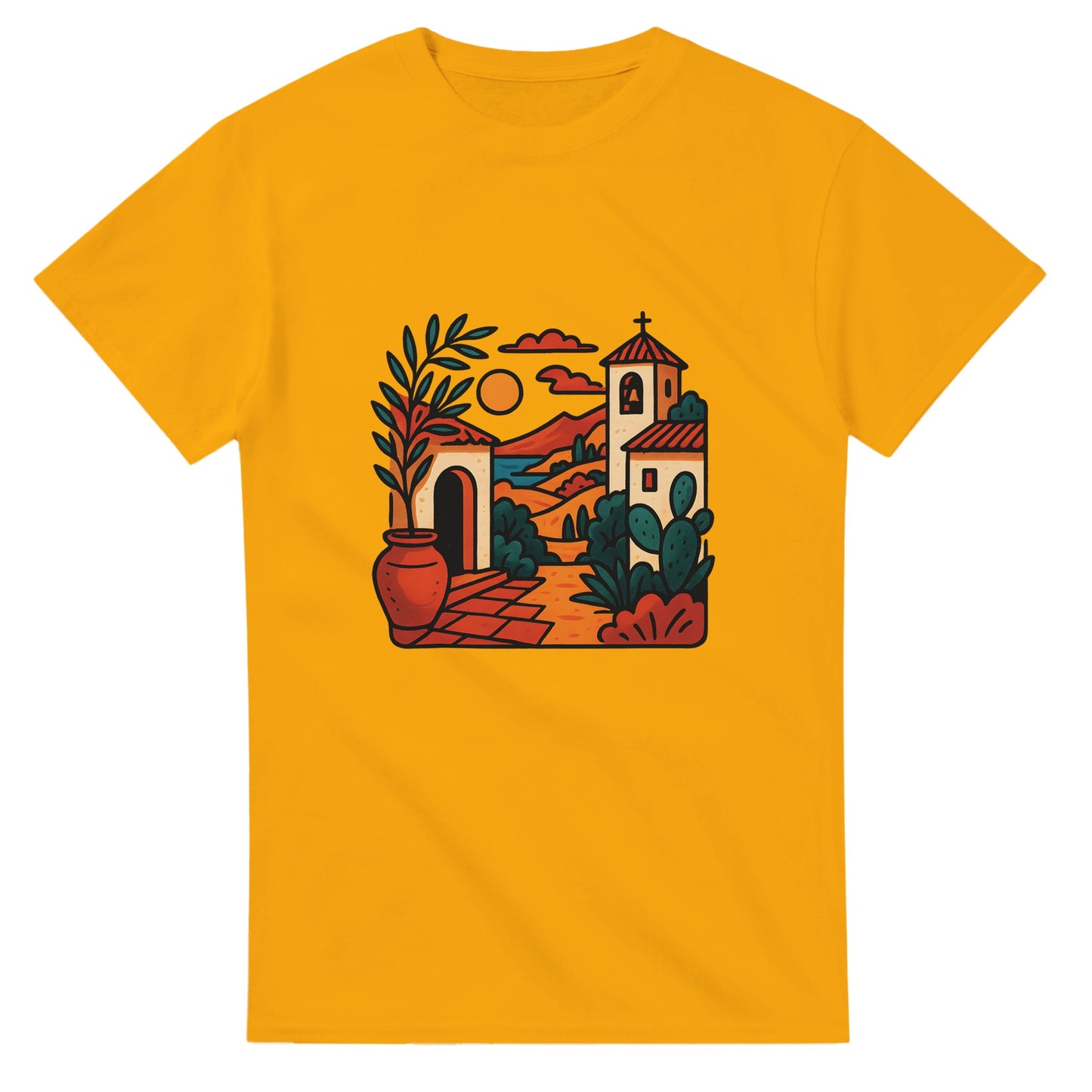 T-shirt med konstnärlig design som fångar Medelhavets charm och Spaniens varma kultur.