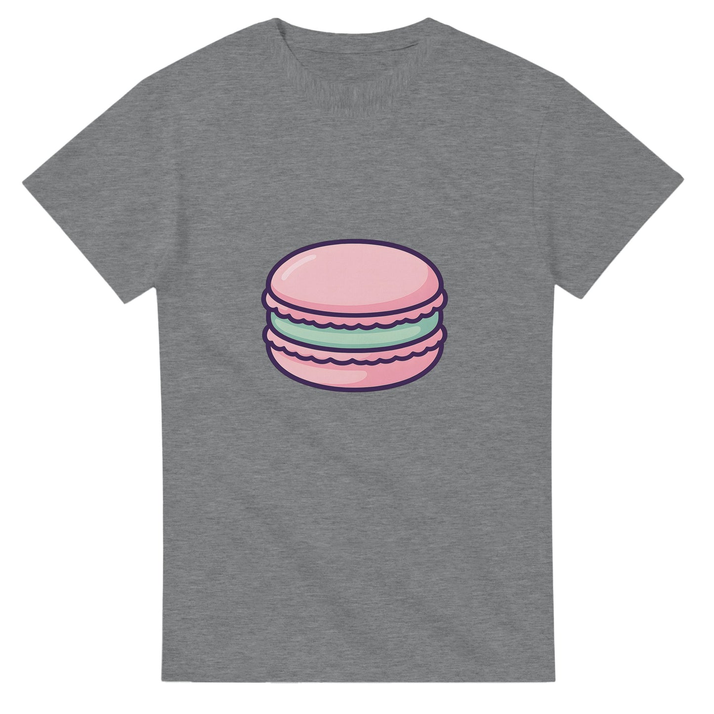 Stilren t-shirt med macaron motiv, perfekt för franska delikatesskonnässören.