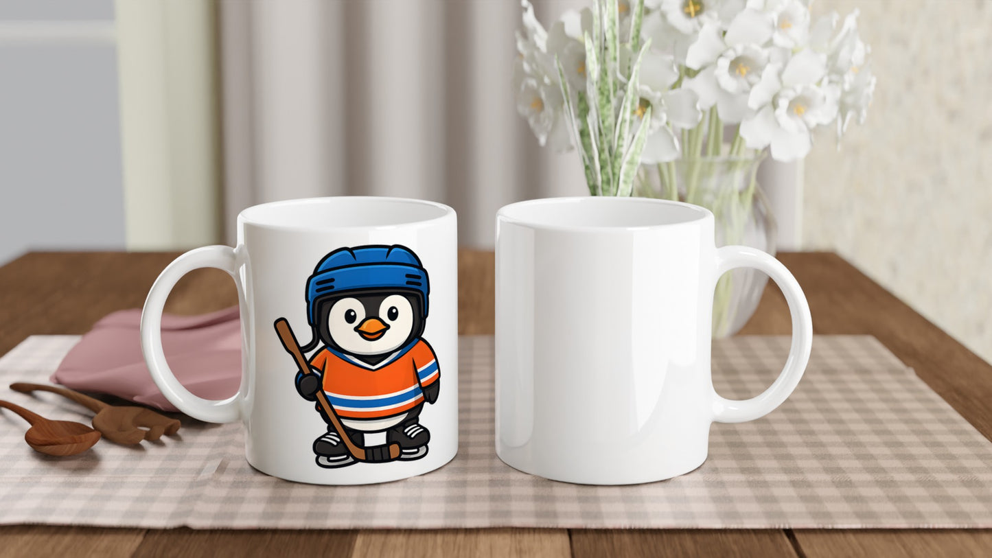 Pingvin i ishockeyutrustning redo för målgörande på isen - perfekt för pingvinfantaster!