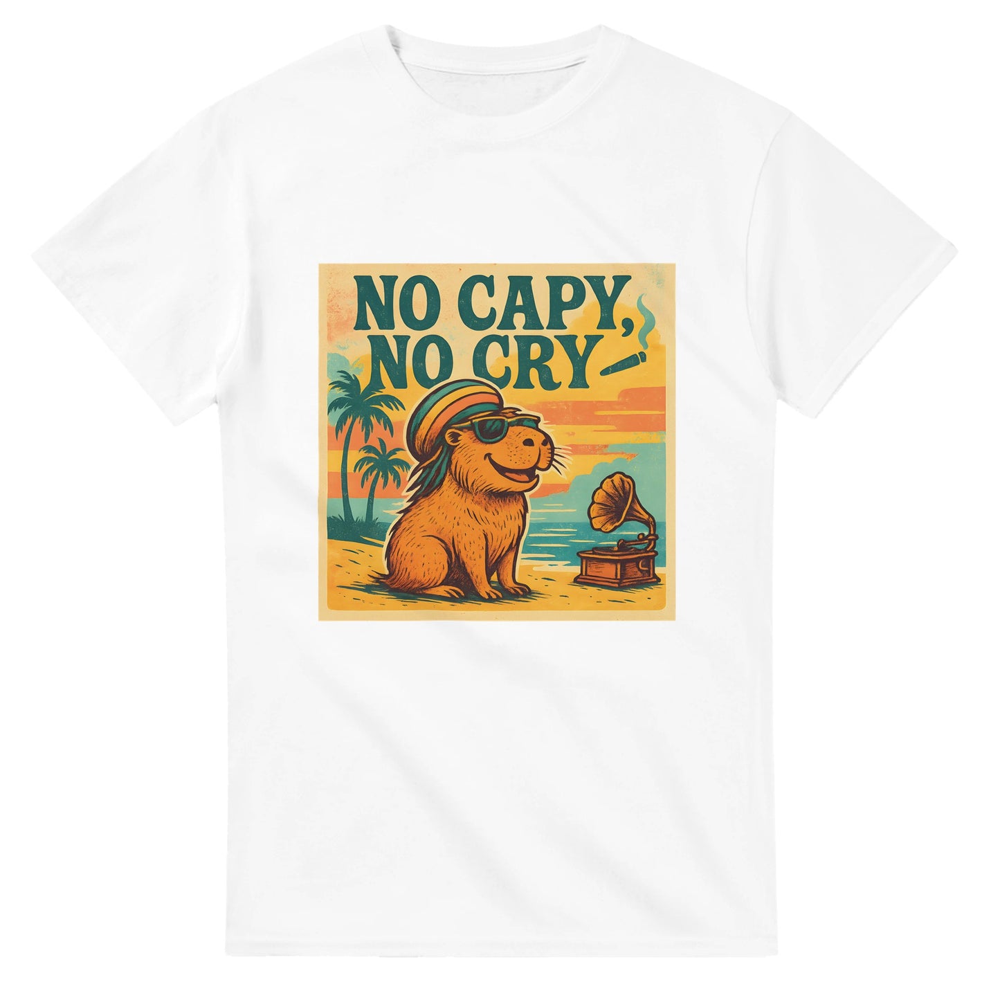 Glädjefylld capybara för karibisk avslappning och positivitet. Perfekt för stranden eller soffan. Inspirerad av reggae-klassikern.