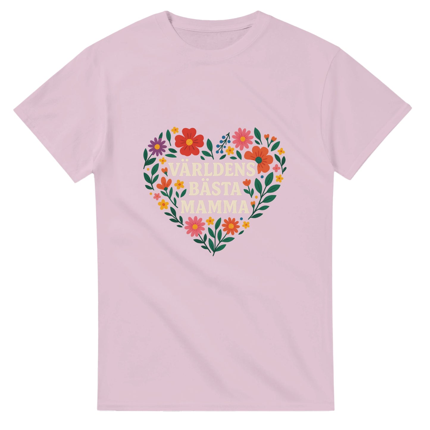 T-shirt med texten 'Världens bästa mamma' i ett hjärta av blommor. Perfekt gåva till mamma!