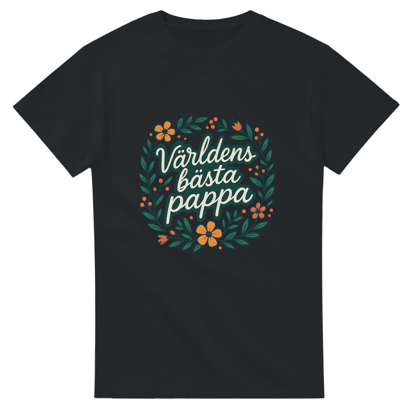 Stilig T-shirt för pappor med blomkrans och texten 'Världens bästa pappa' - perfekt present!