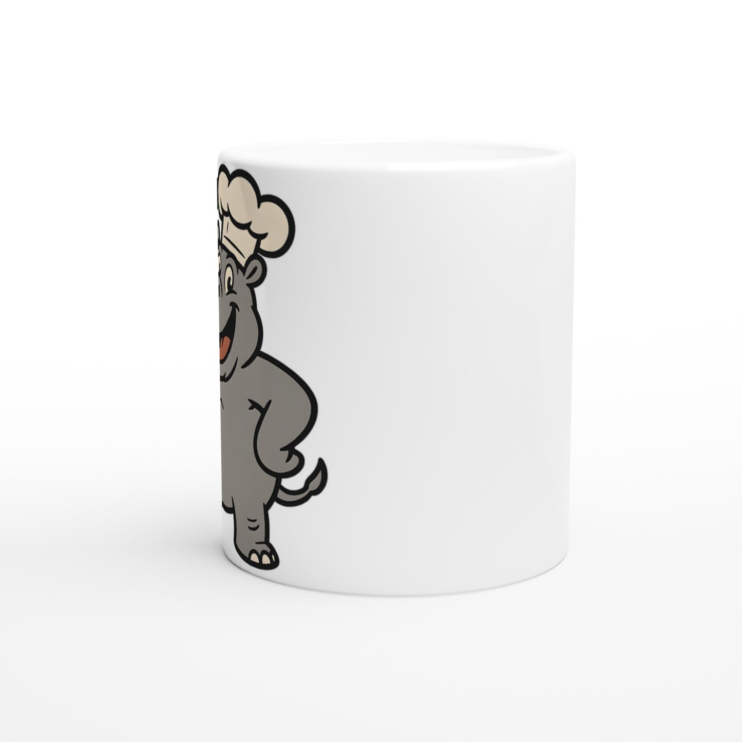 Kockflodhästmugg med rolig design, perfekt present för kockentusiasten. Flodhäst med kockmössa och slev.