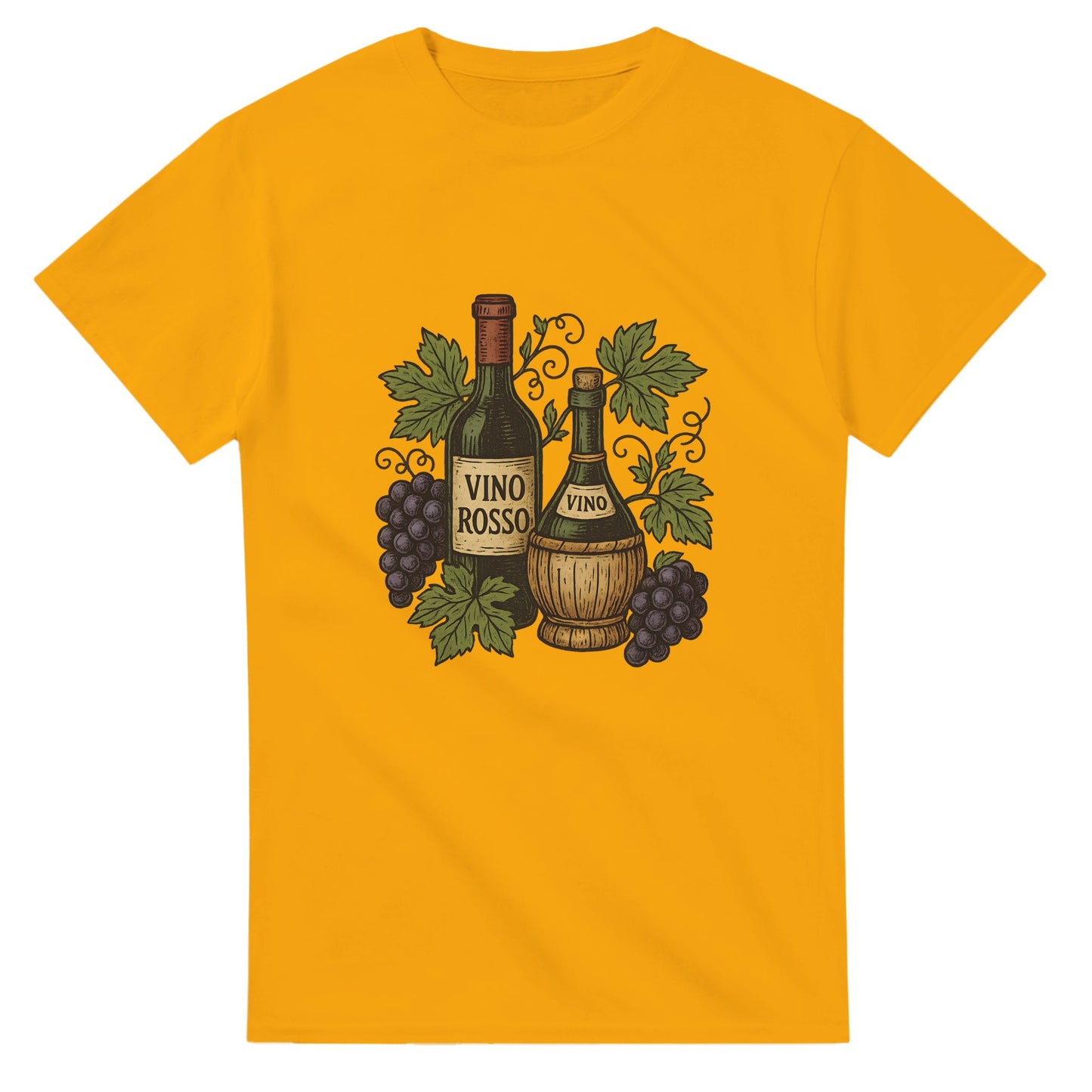 T-shirt med vin och vinstockar, perfekt för att fira italiensk tradition. Vacker vintage vinillustration för vinentusiaster.