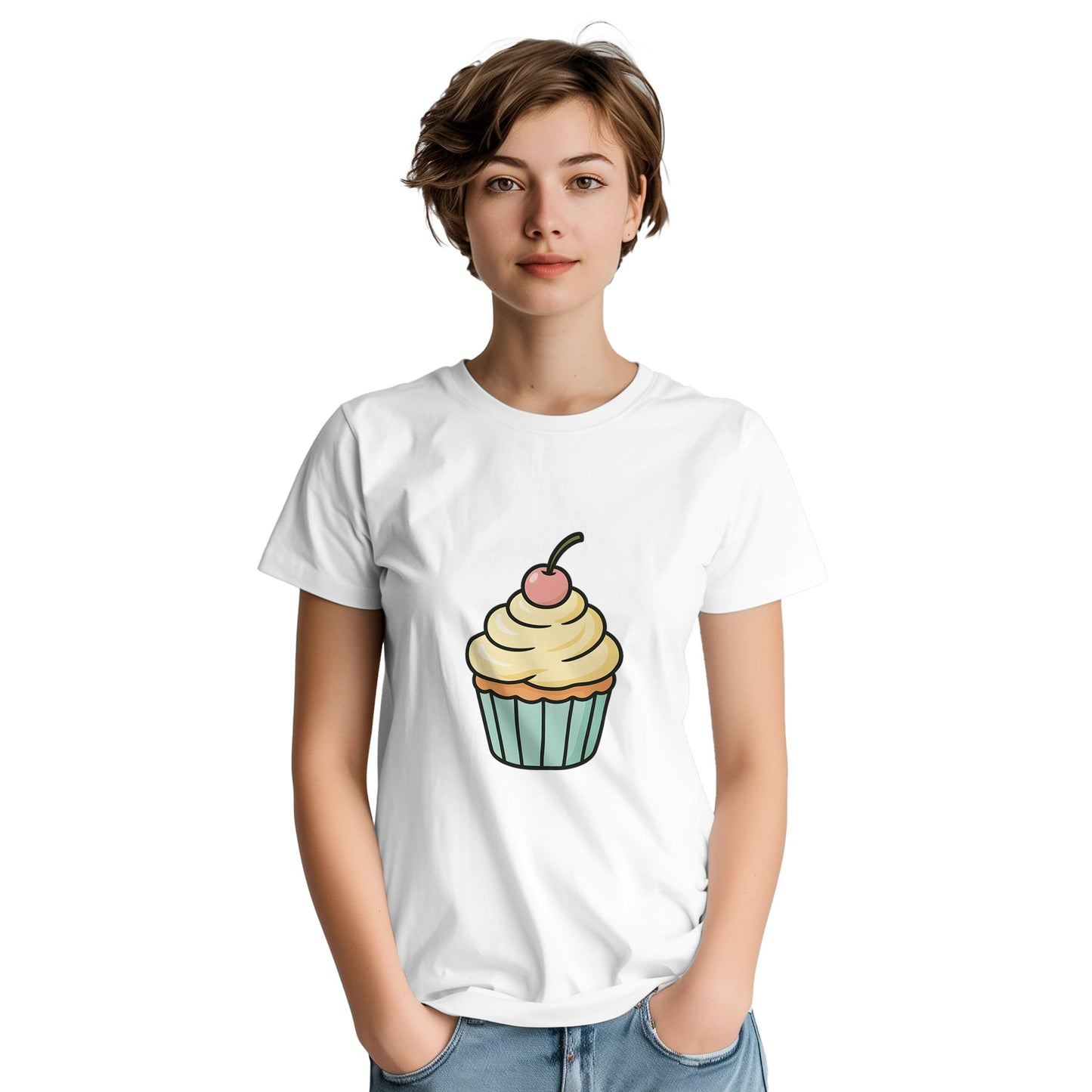 T-shirt med cupcake charm i pastellfärger för sötsakälskare.