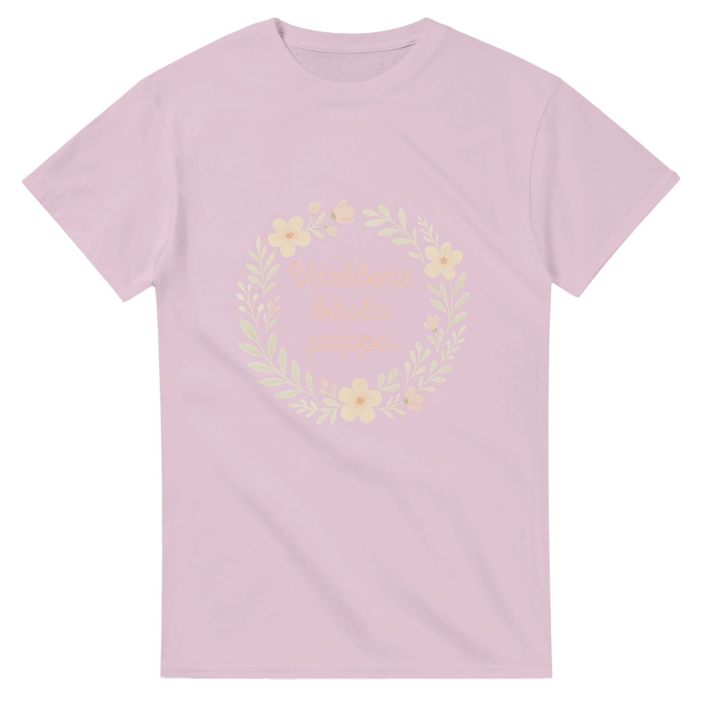 T-shirt med blommigt mönster och texten 'Världens bästa pappa' i luftig design. Skapa glädje med Pappas Blomsterskatt.