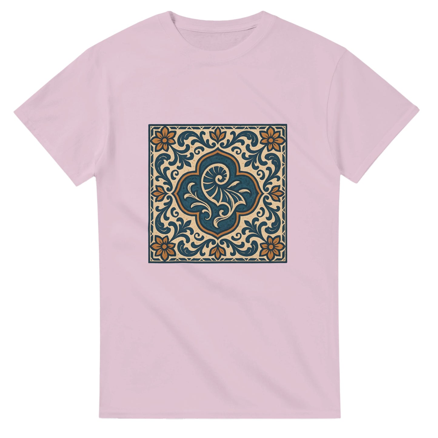 Portugisiskt inspirerad t-shirt i rustika färger, perfekt för vintage- och havsälskare.