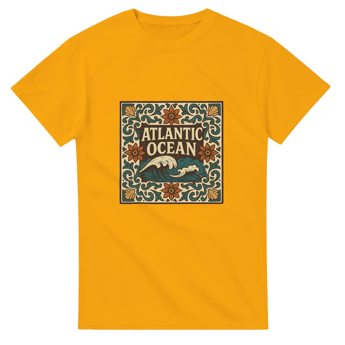 T-shirt med azulejomönster i vintagestil, inspirerad av Atlanten. Upplev Portugals skönhet och kultur.