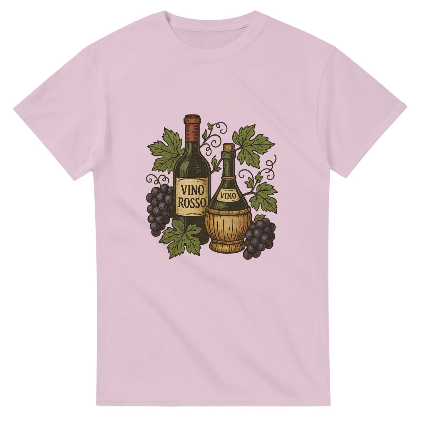 T-shirt med vin och vinstockar, perfekt för att fira italiensk tradition. Vacker vintage vinillustration för vinentusiaster.