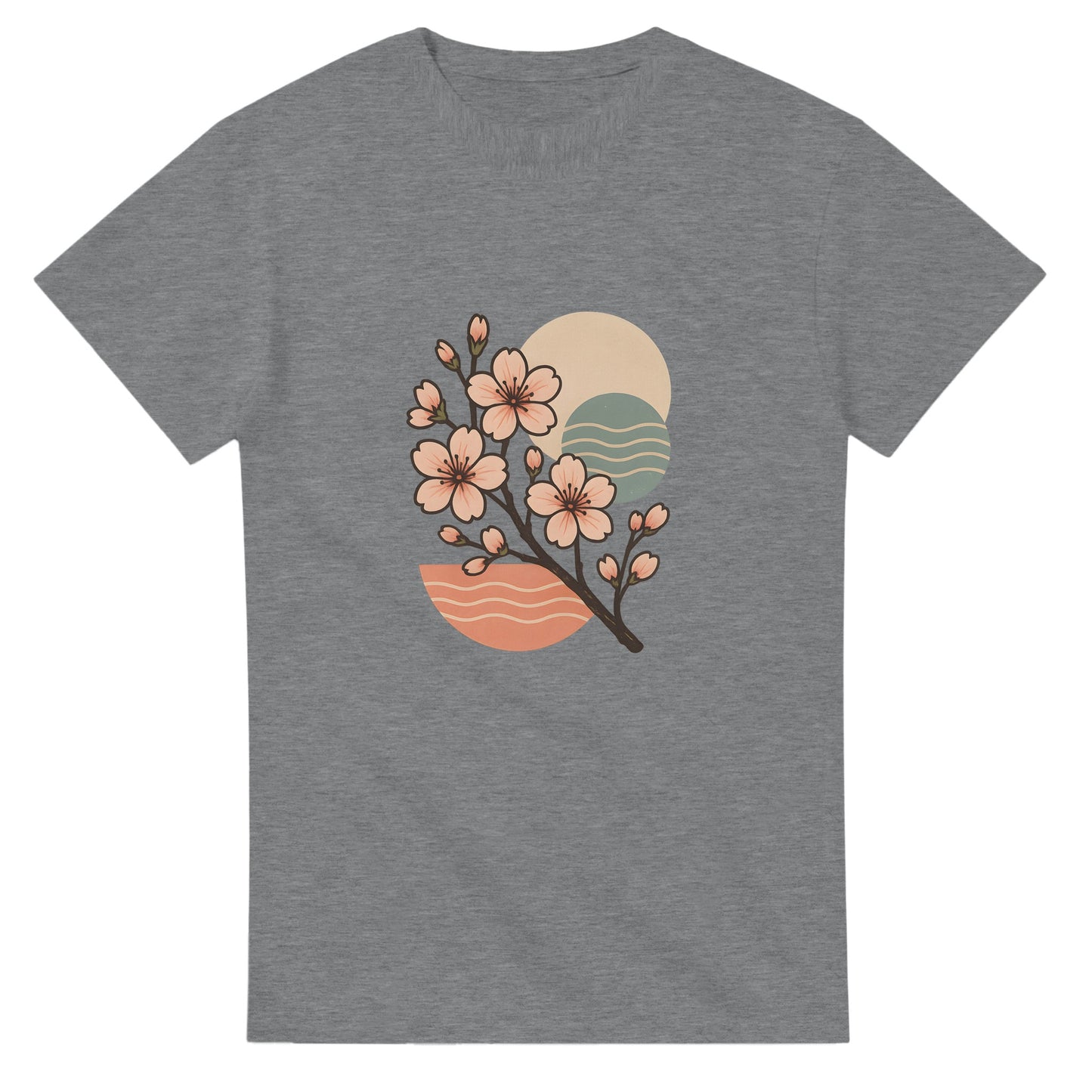 Zen-inspirerad T-shirt med körsbärsblommor i retro-stil för en harmonisk japansk känsla.