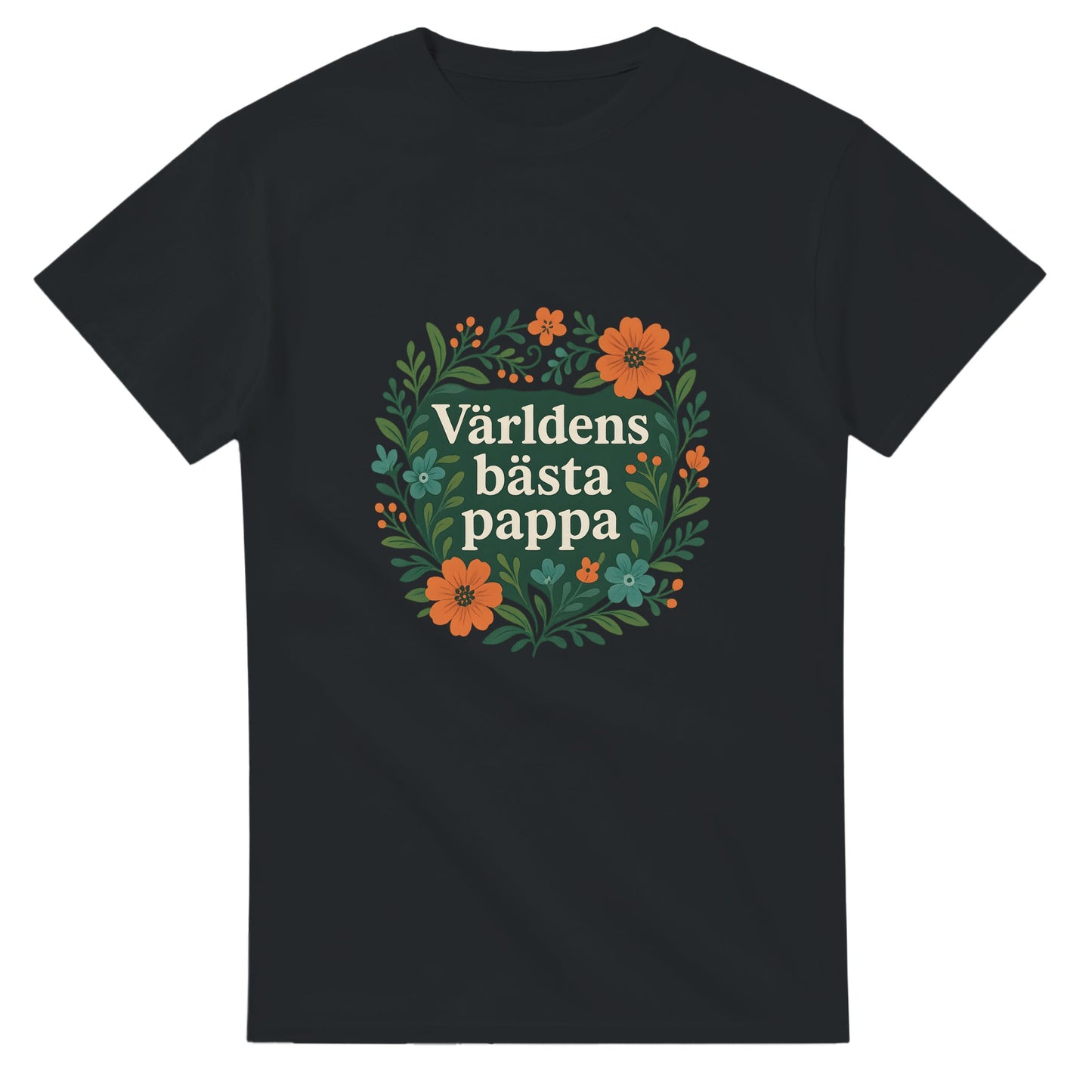 T-shirt för pappa med stil. 'Världens bästa pappa' omgiven av eleganta blommönster i harmoniska färger. Uppskattning visas!