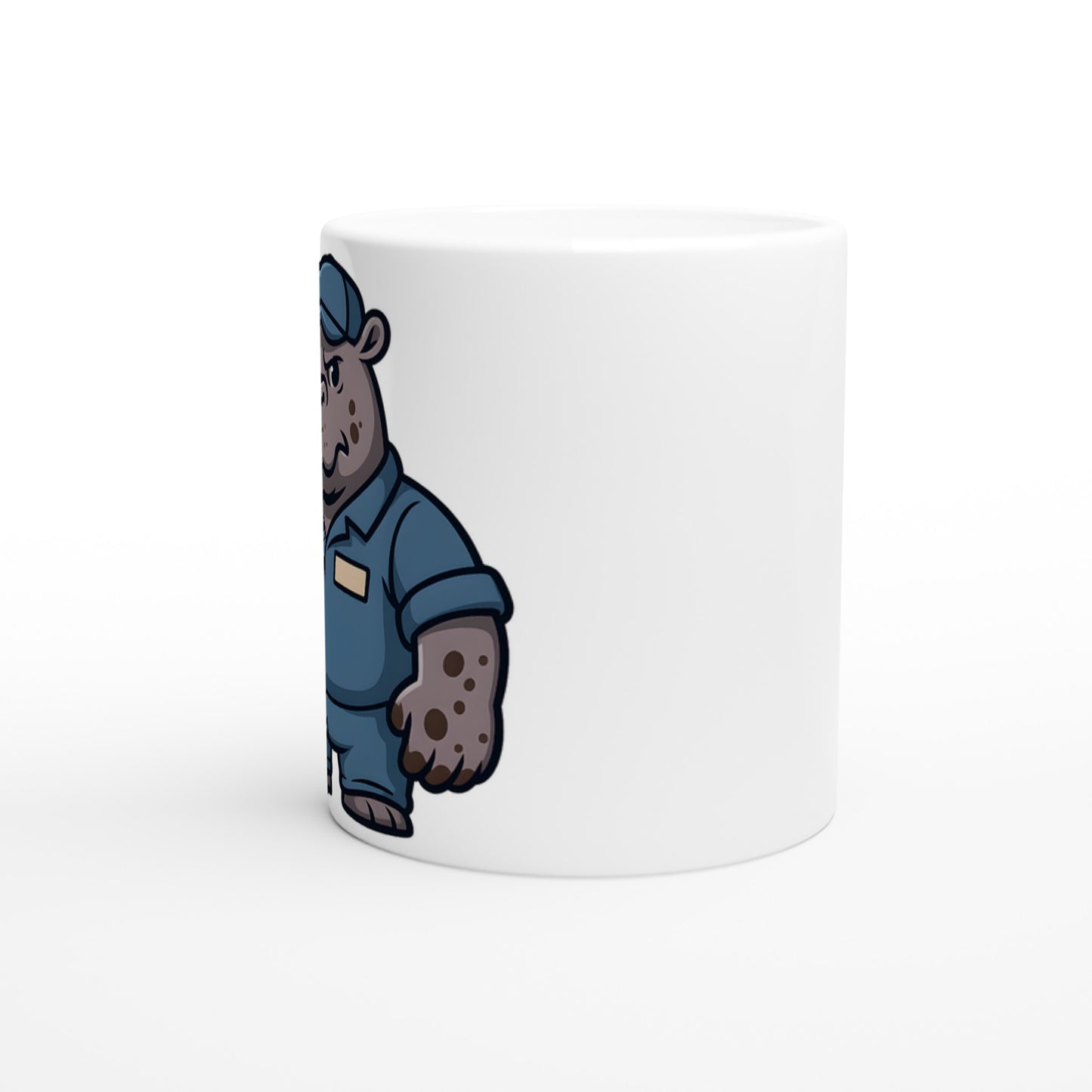 Flitig Flodhäst - Mugg med mekaniker flodhäst, redo med skiftnyckel och smutsiga tassar. Rolig och unik mugg.