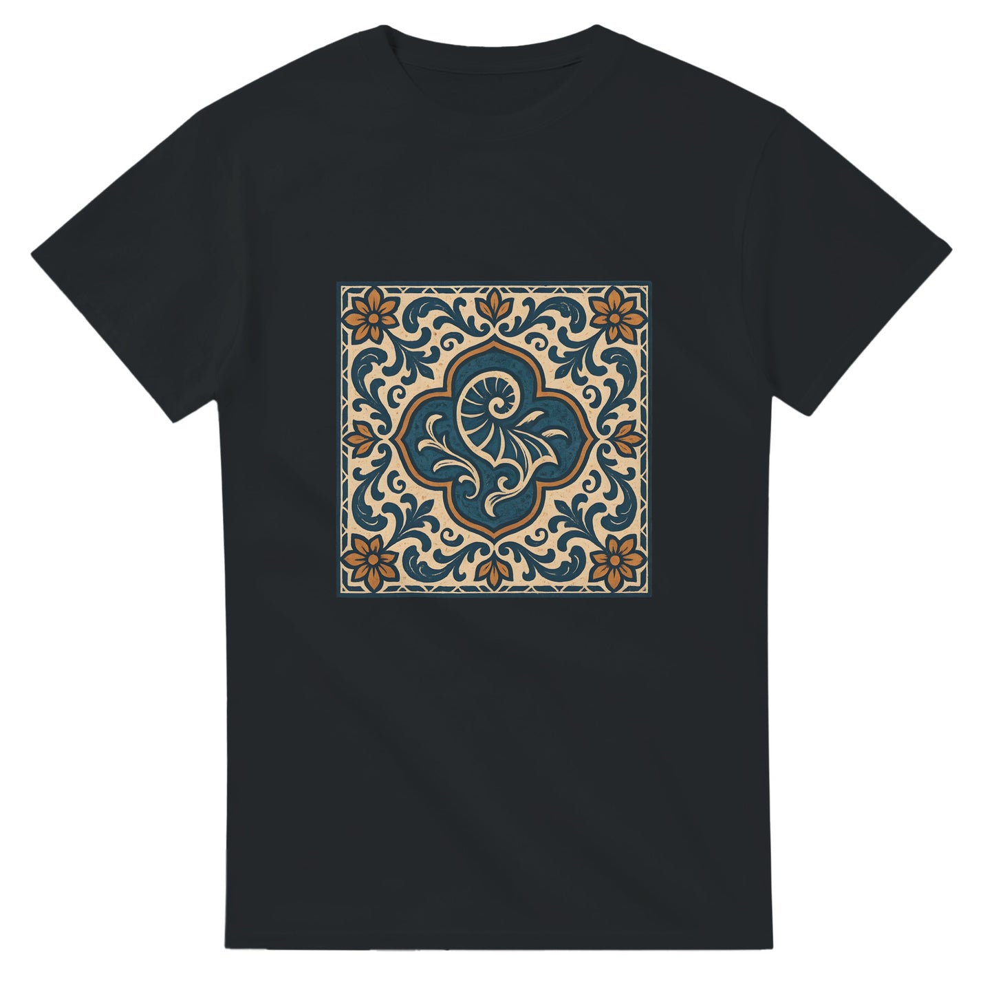 Portugisiskt inspirerad t-shirt i rustika färger, perfekt för vintage- och havsälskare.