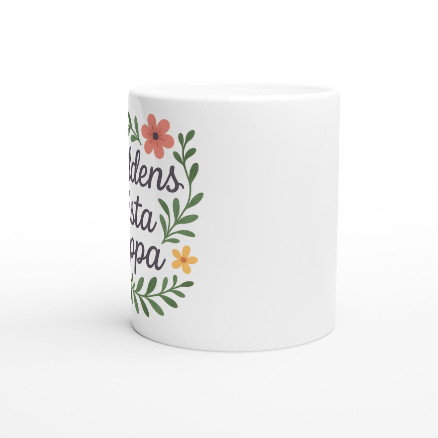 Mugg med texten Världens bästa pappa och blommiga element, perfekt gåva för älskad pappa.