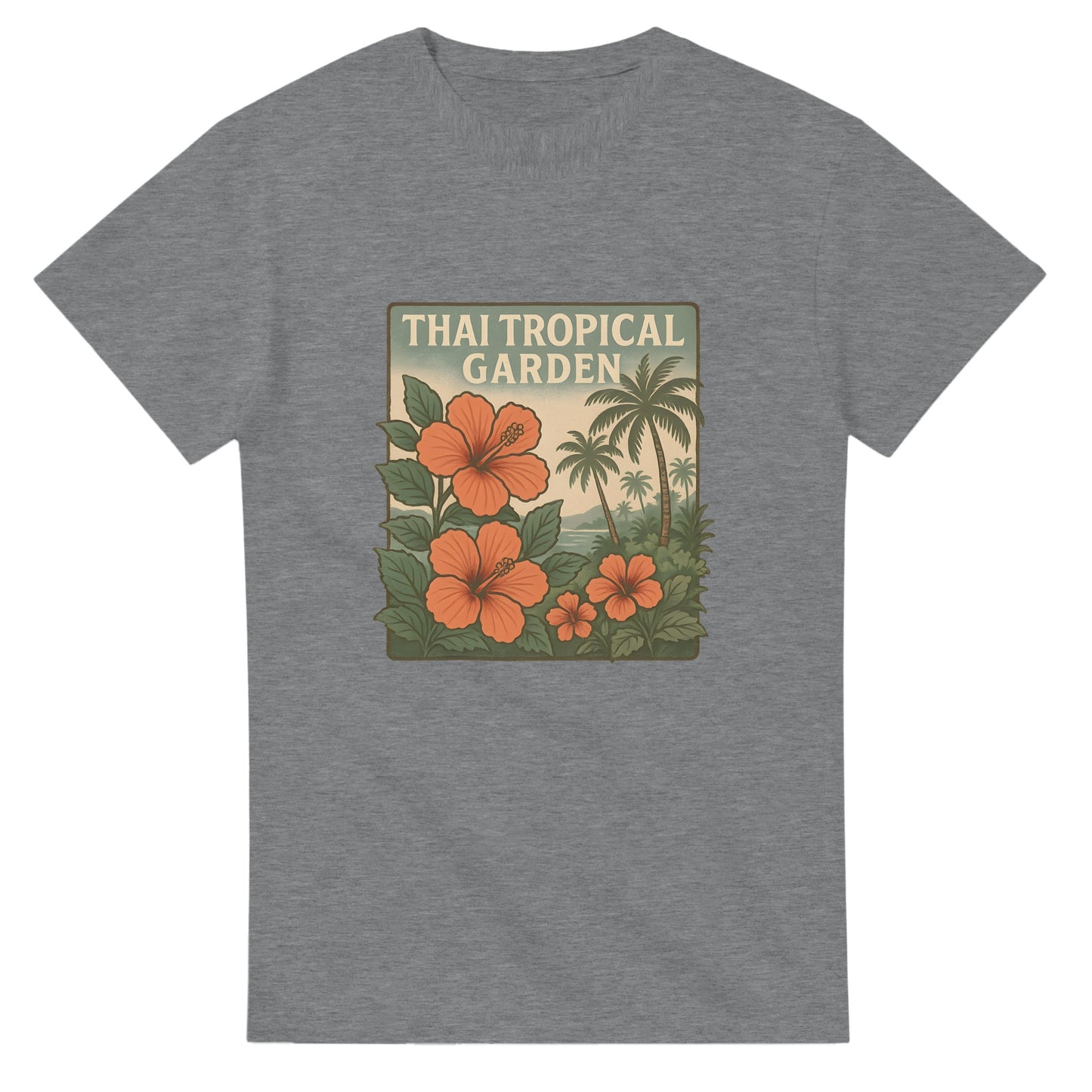 T-shirt med tropiskt tema och vintagevibbar för en thailändsk atmosfär.